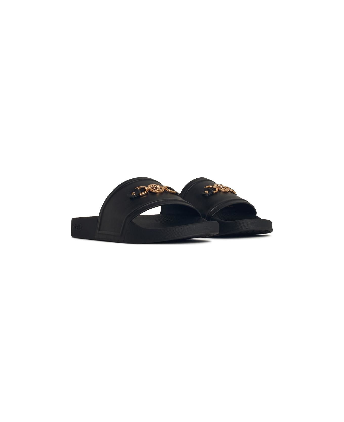 Versace Black Rubber Slippers - Black