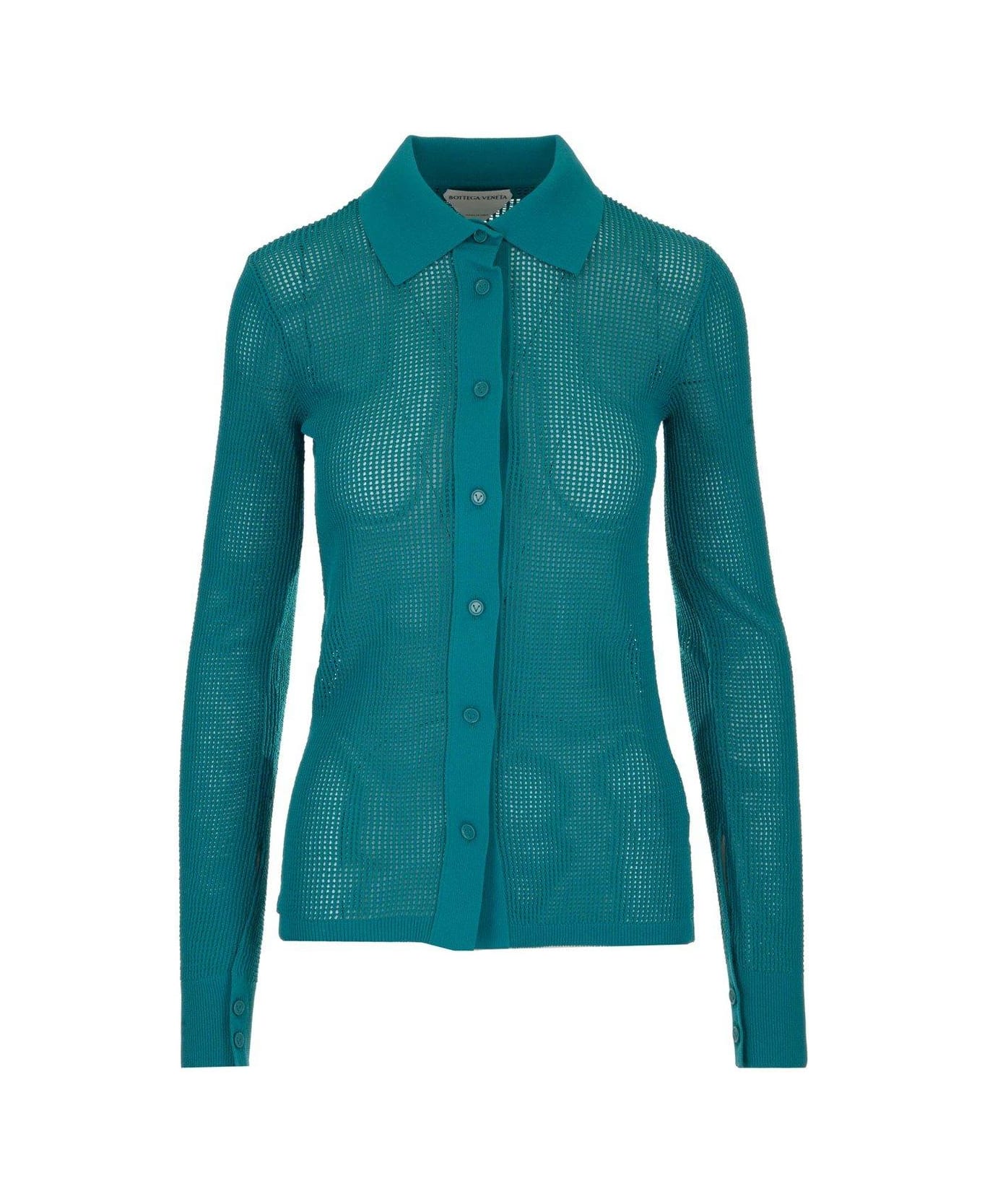 Bottega Veneta Mesh Buttoned Cardigan - BLUE
