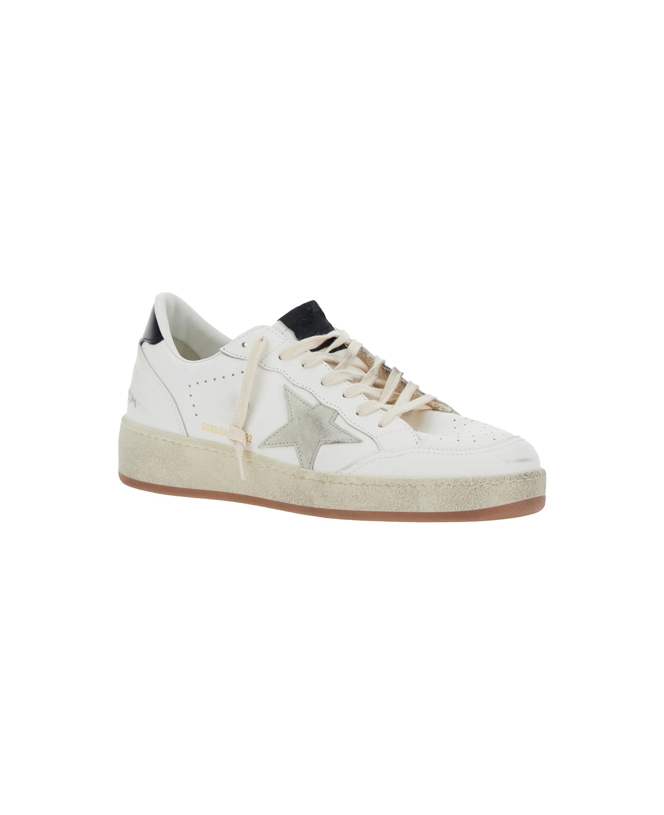 Golden Goose 'ballstar 2' White Low Top Sneakers With Star Patch On The Side And Laminated Heel In Leather Man - White