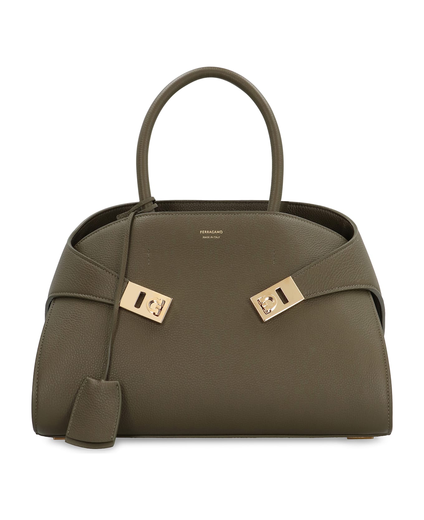 Ferragamo Hug S Leather Handbag - BROWN PATTERNED DARK