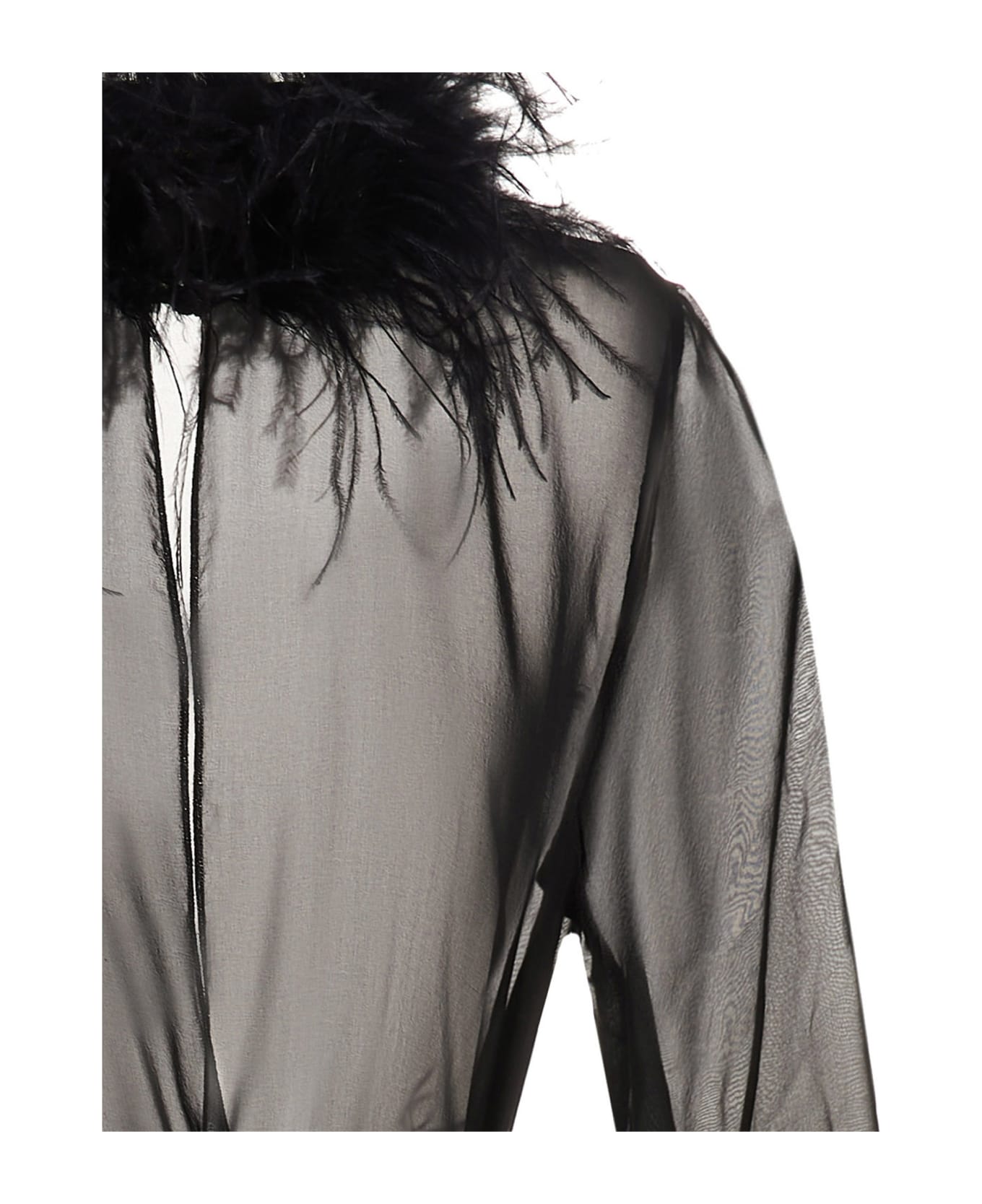 Oseree Feather Silk Dressing Gown - Black   ワンピース＆ドレス