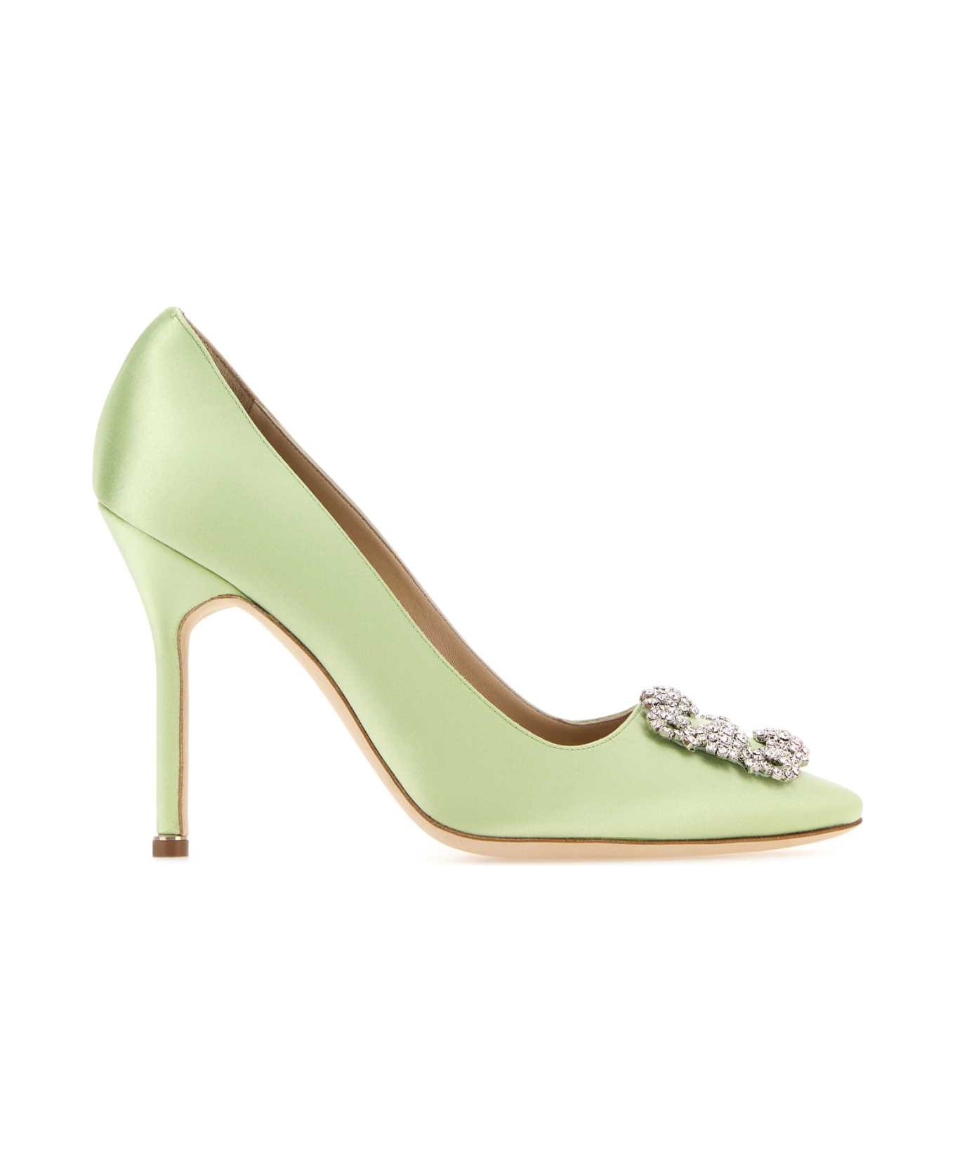 Manolo Blahnik Pastel Green Satin Hangisi Pumps - LGRN