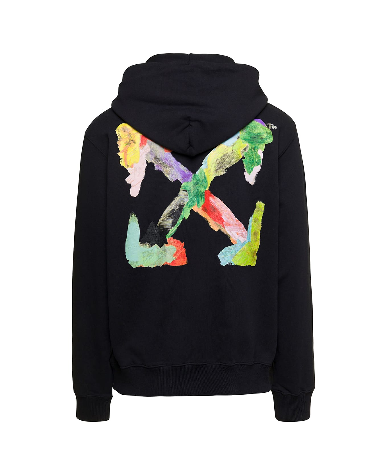 Off-White Black Hoodie With Brush Arrow Motif At The Back In Cotton Man - Black