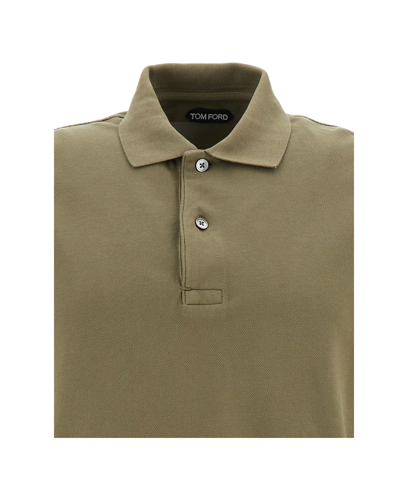 Tom Ford Olive Green Polo Shirt With Short Sleeves In Cotton Man - Green