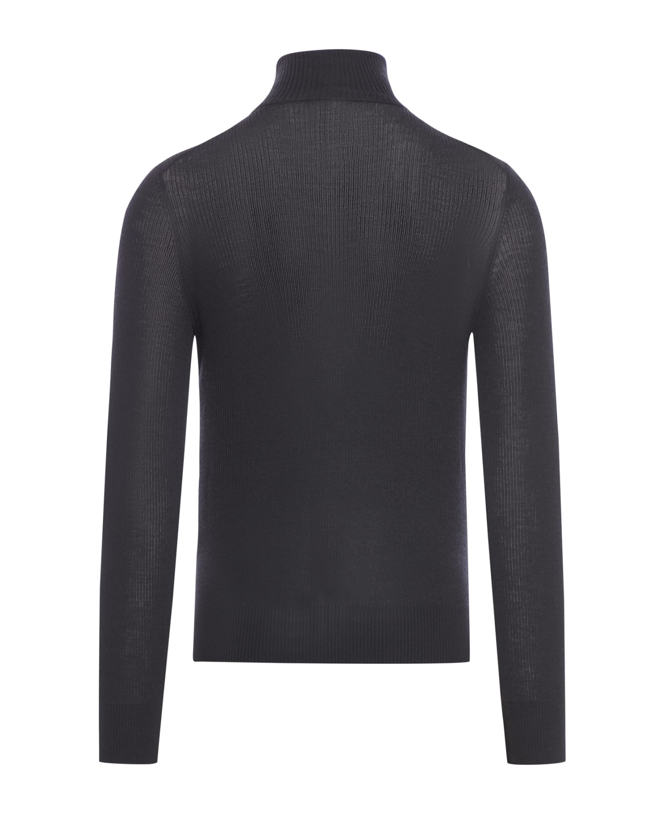 Tom Ford Wool Silk Cashmere Rib Ls Roll Neck - Black