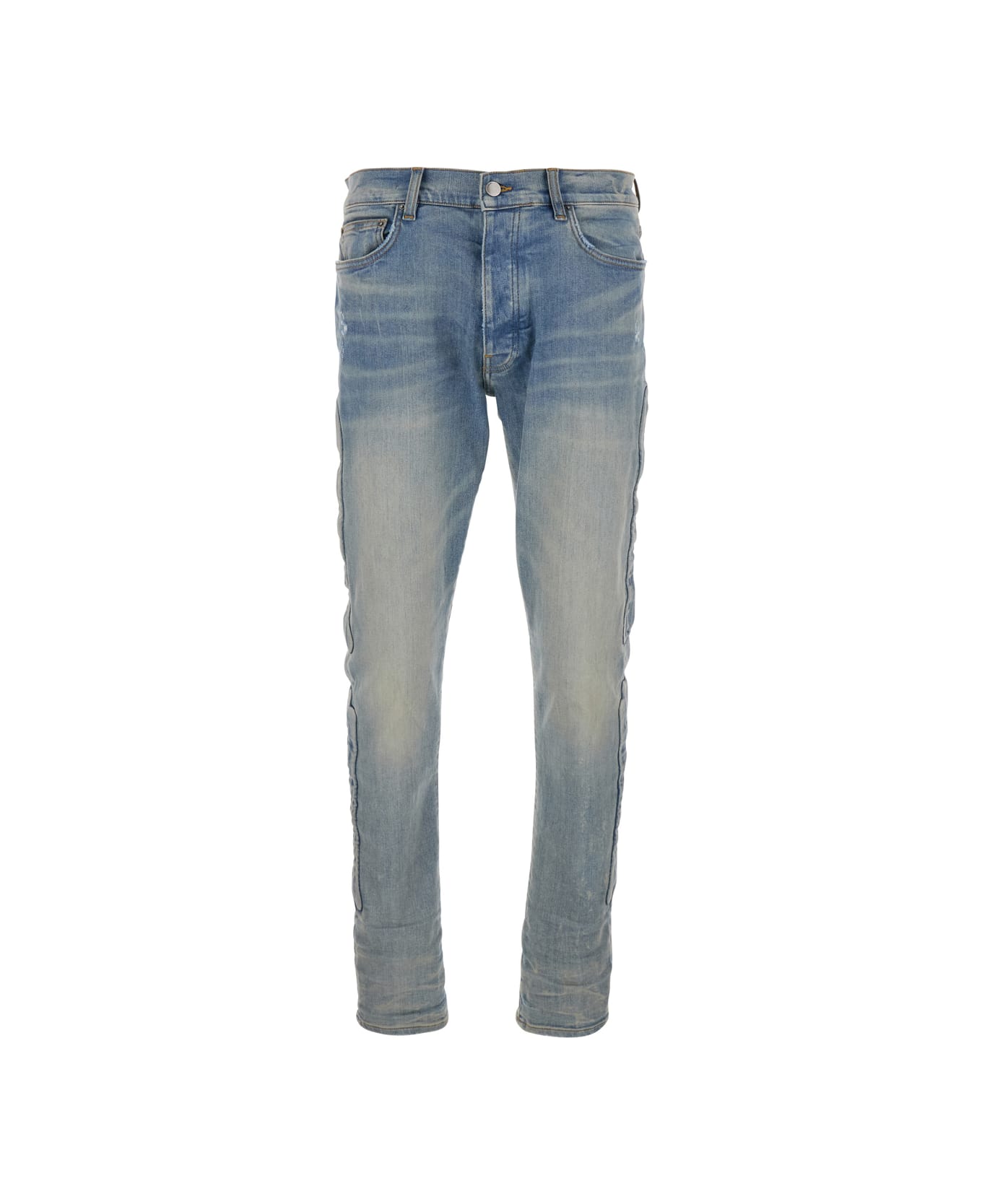 AMIRI '3d Bones' Light Blue Jeans With 3d Detail On The Side And Logo Lettering On The Rear In Denim Man - Light blue