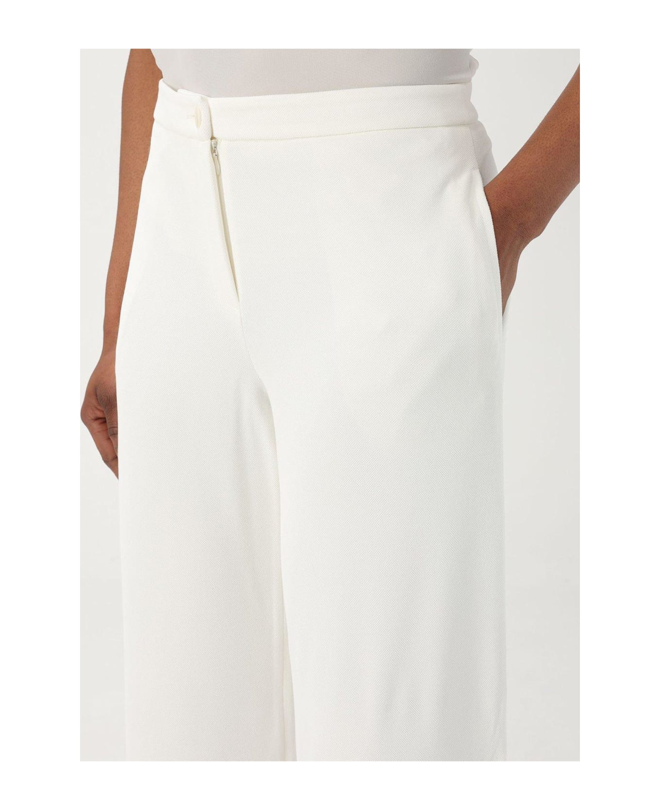 Emporio Armani Icon Compact Piqué Palazzo Trousers - White