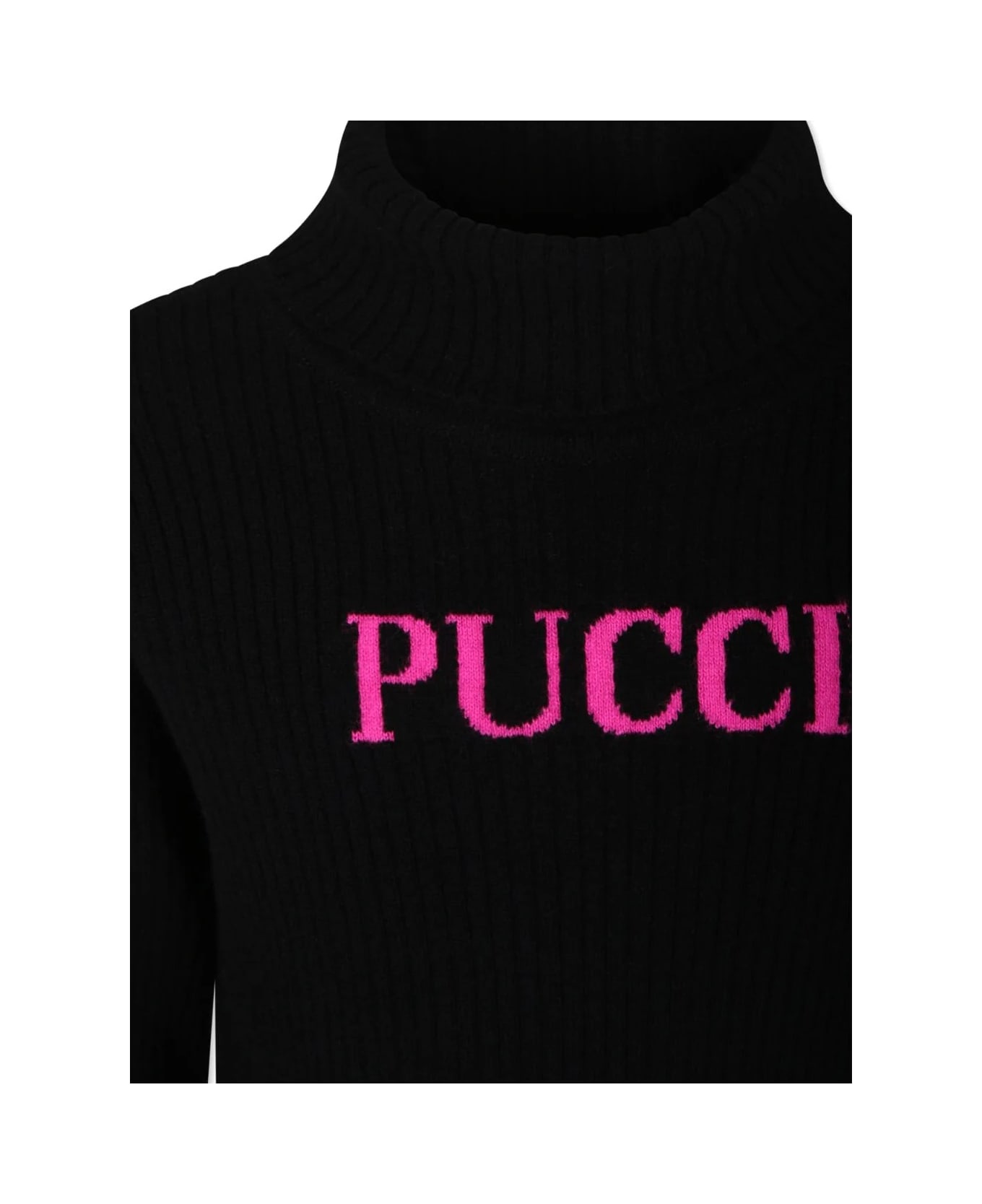 Pucci Black Turtleneck Sweater With Logo - Black ニットウェア＆スウェットシャツ