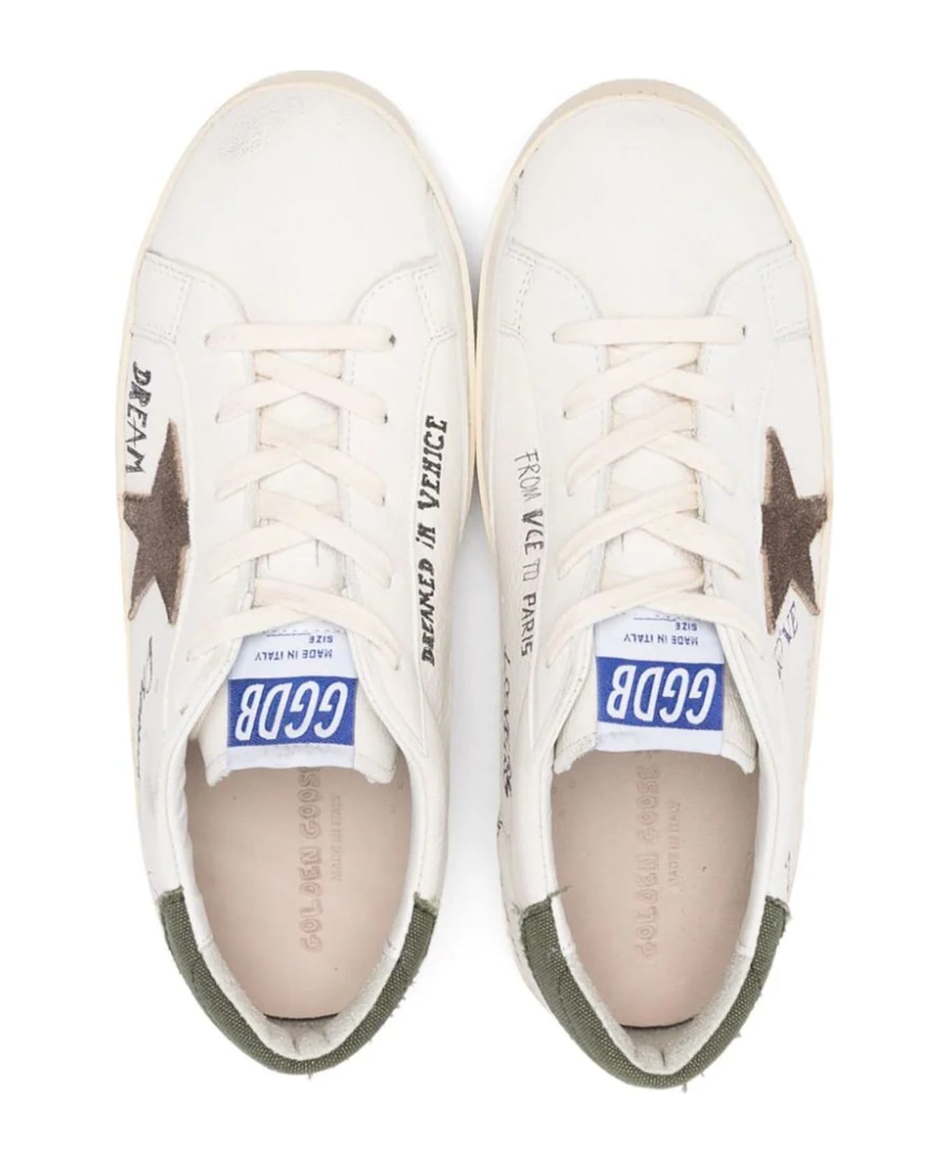 Golden Goose White Leather Sneakers - White/brown/green
