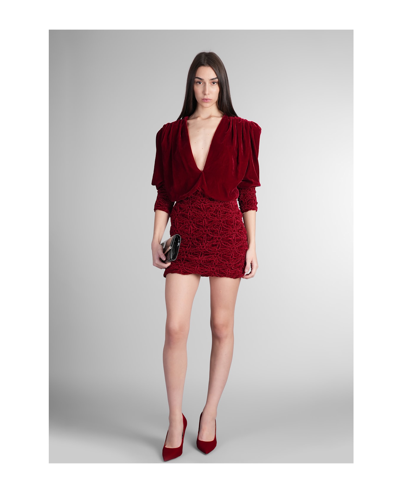 Costarellos Clementia Dress In Red Velvet - red