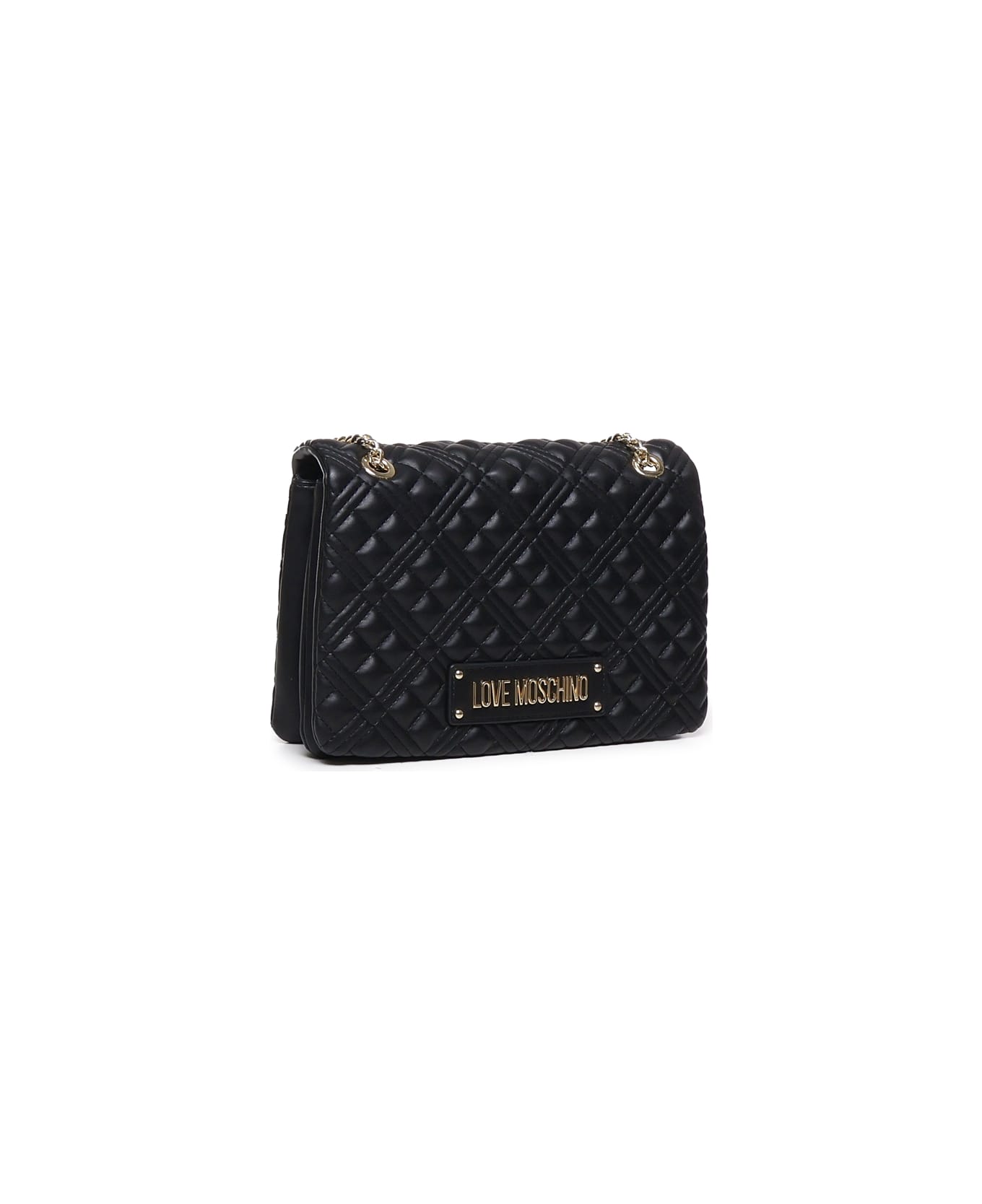 Love Moschino Quilted Bag With Logo Plaque - Black