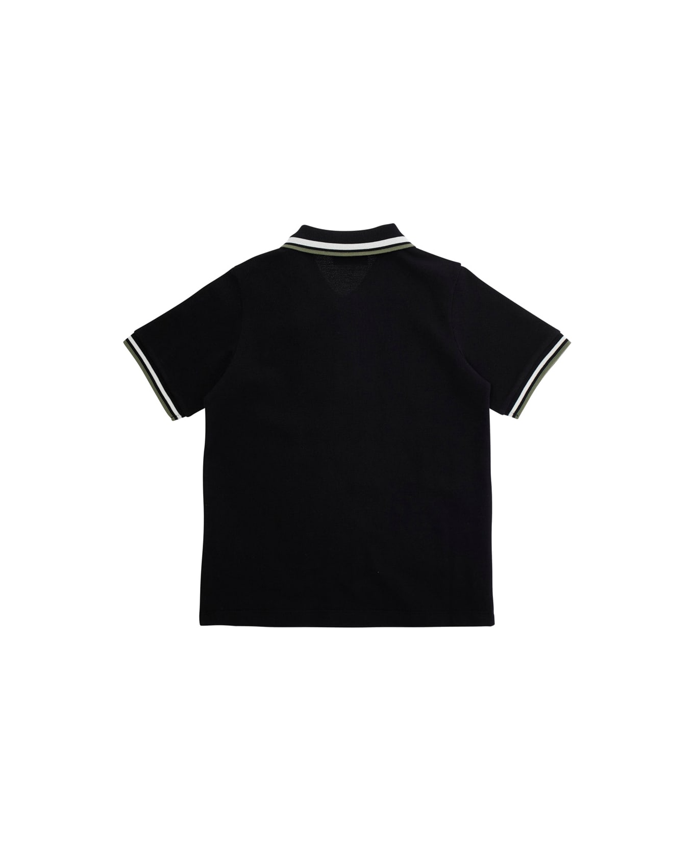 Moncler Black Polo Shirt With Bicolor Collar And Logo Patch On The Front In Cotton Boy - Black