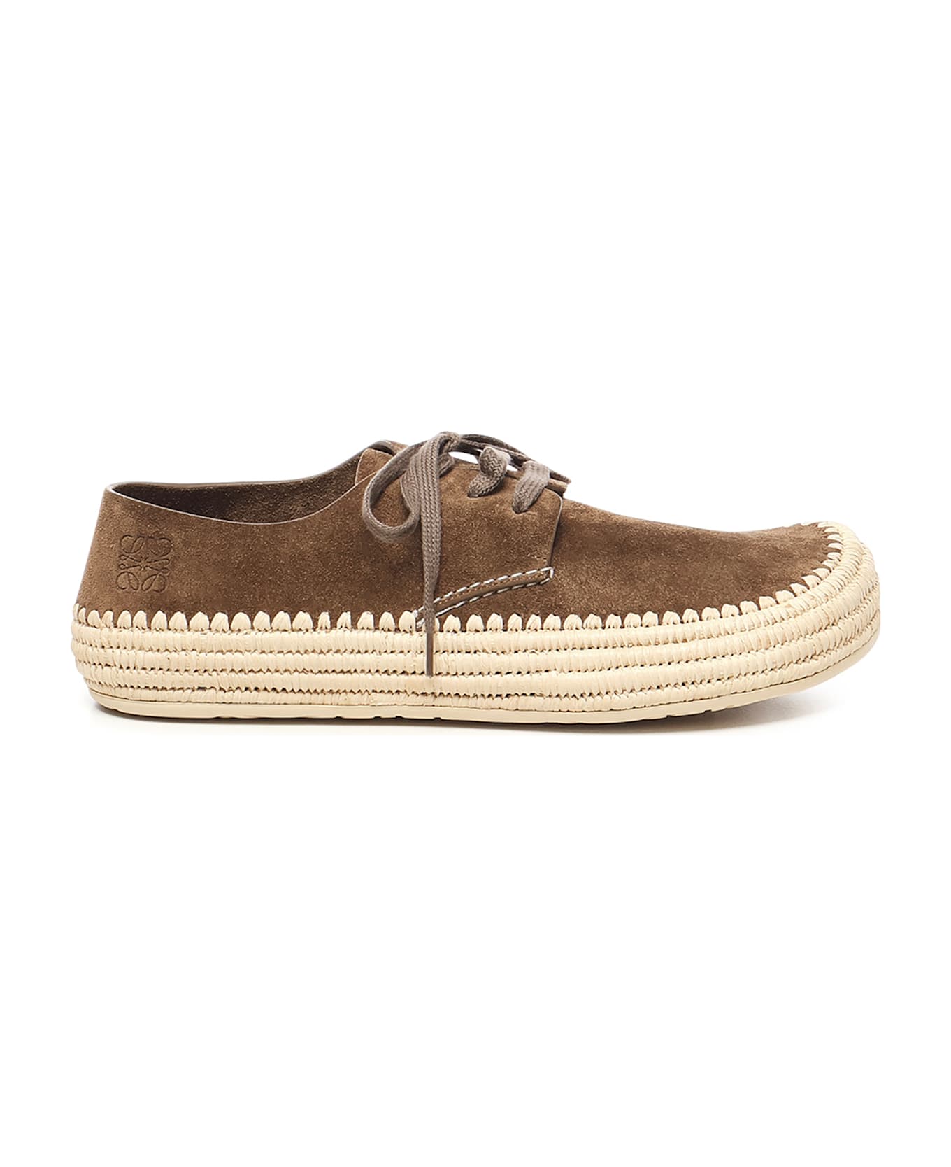 Loewe Rio Suede And Raffia Lace-ups - TAUPE GRAY