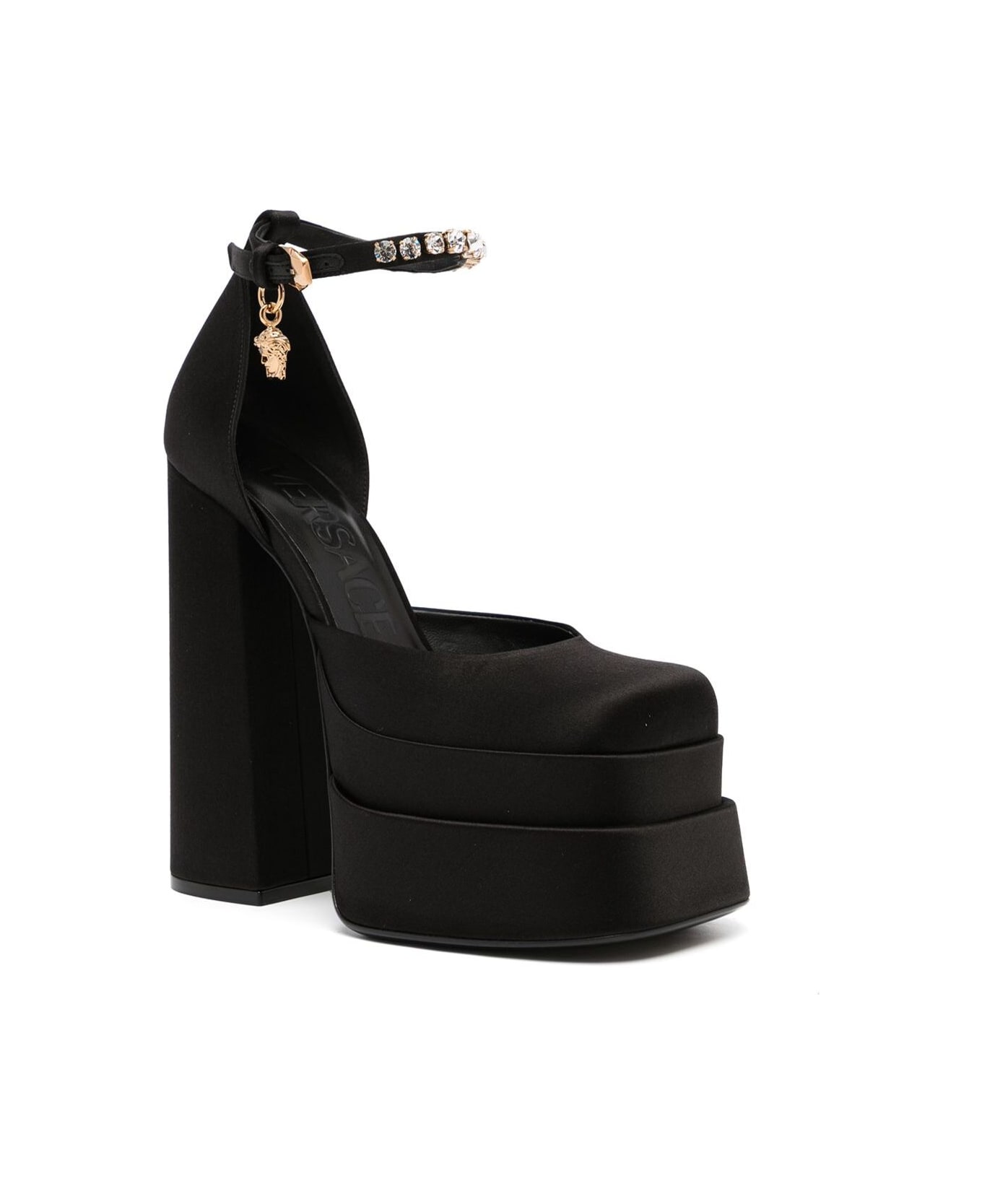 Versace 'aevitas' Black Pumps With Medusa Charm And Platform In Silk ...