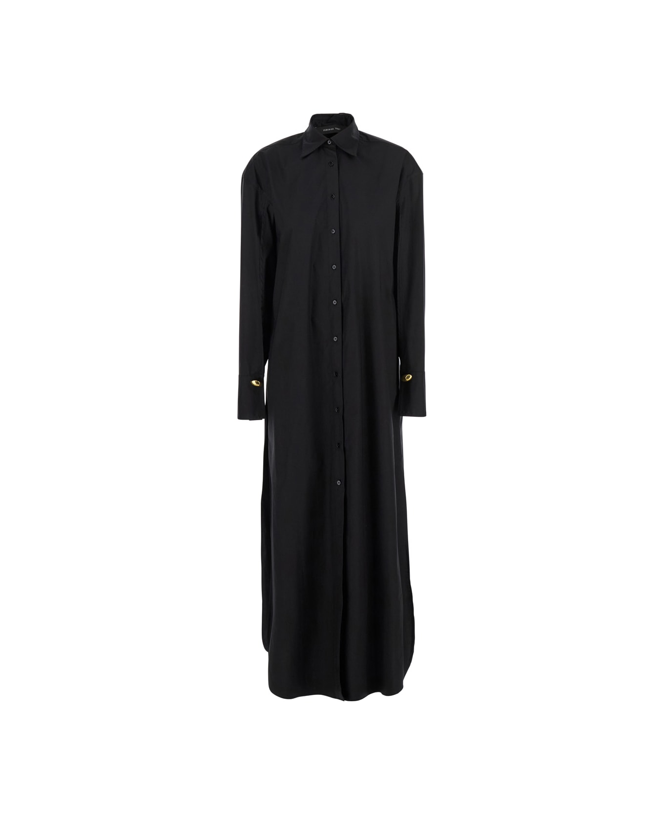Federica Tosi Black Long Shirt With Pointed Collar And Metallic Details On The Cuffs In Fabric Woman - Black