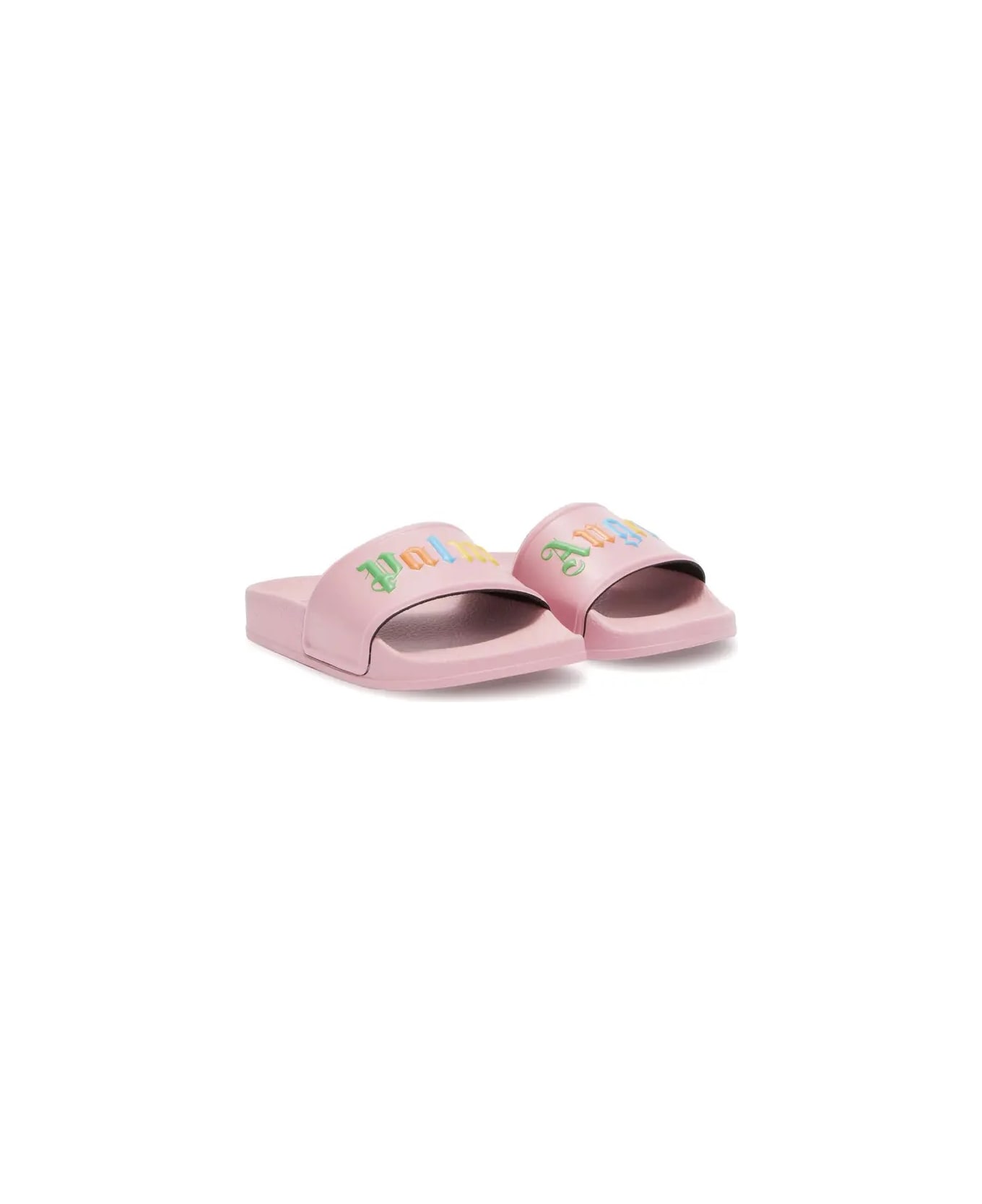 Palm Angels Pink Slippers With Multicolored Logo - Pink シューズ