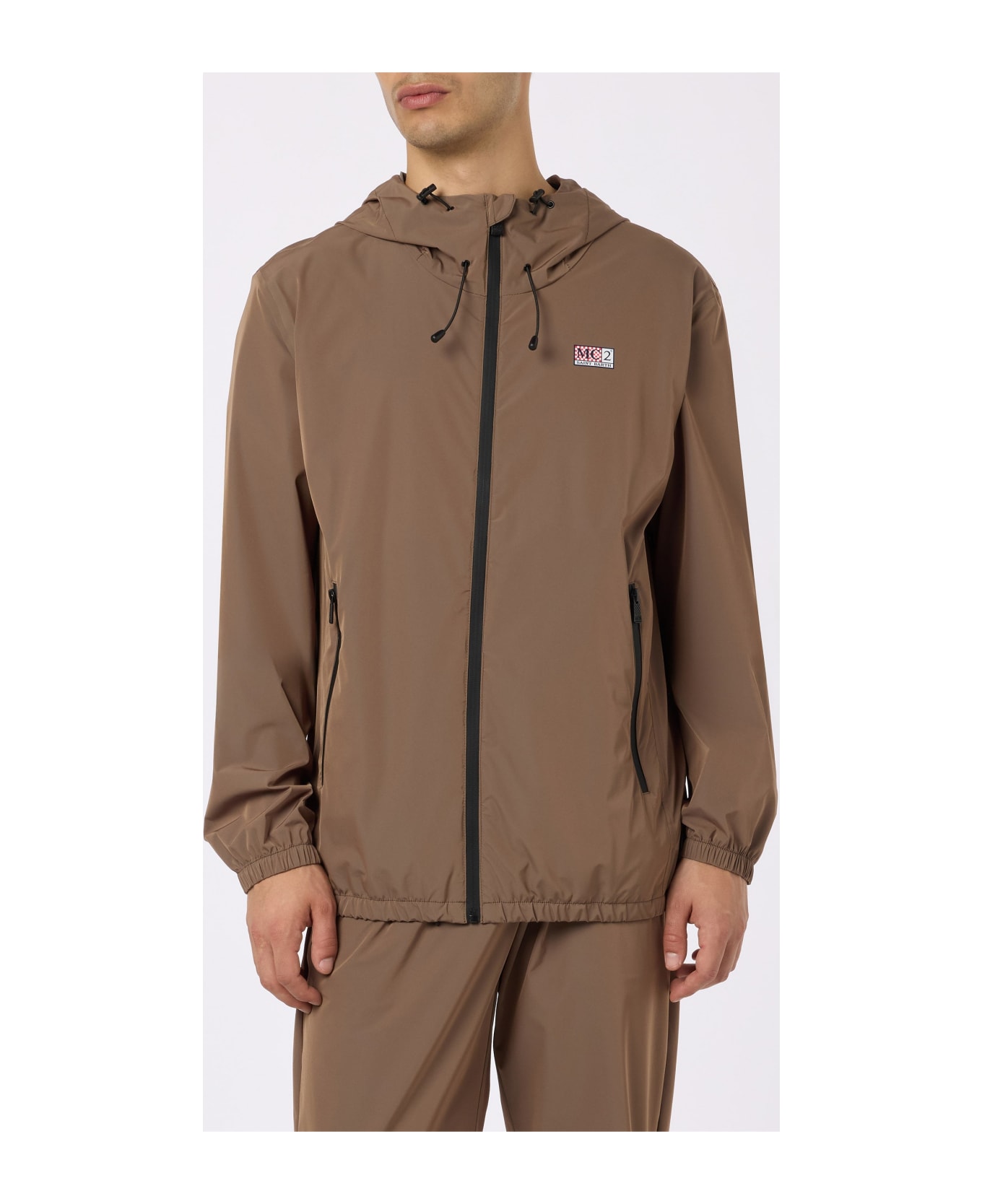 MC2 Saint Barth Man Hooded Lightweight Khaki Green Fabric Windbreaker Sloop - BROWN