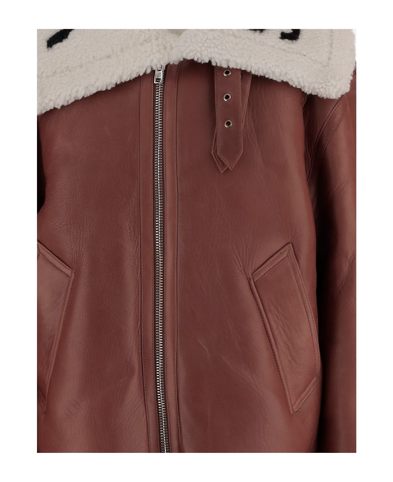 VETEMENTS Leather Jacket With Logo - Brown