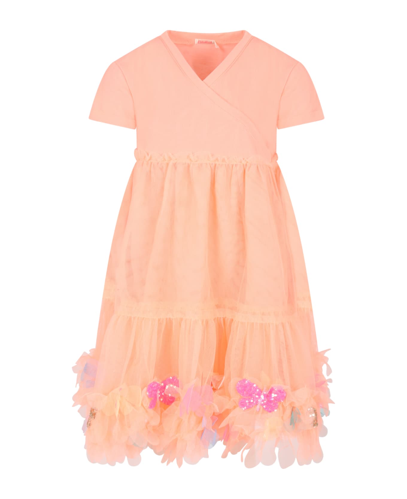Billieblush Orange Dress For Girl With Butterflies - Orange ワンピース＆ドレス