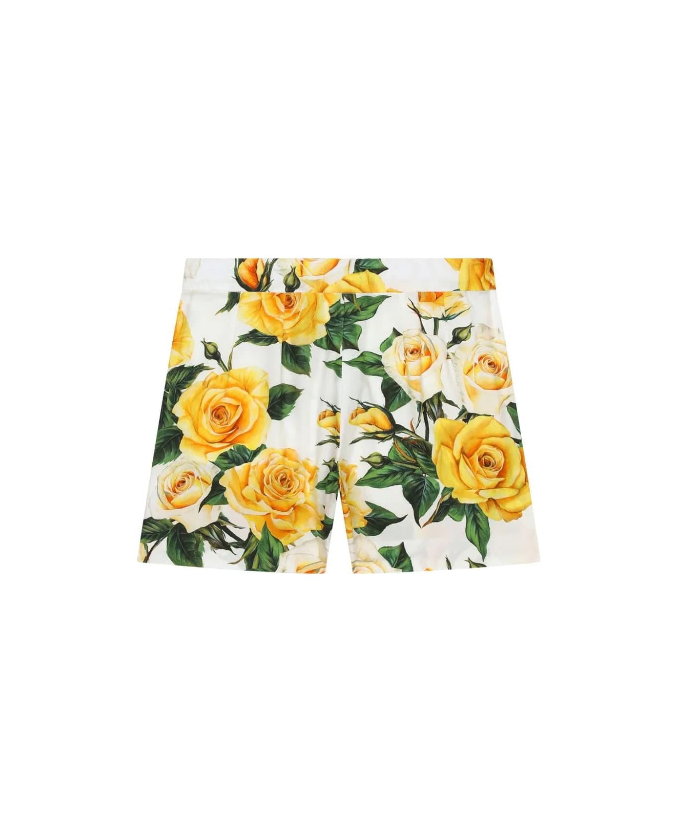 Dolce & Gabbana White Shorts With Yellow Rose Print - White ボトムス