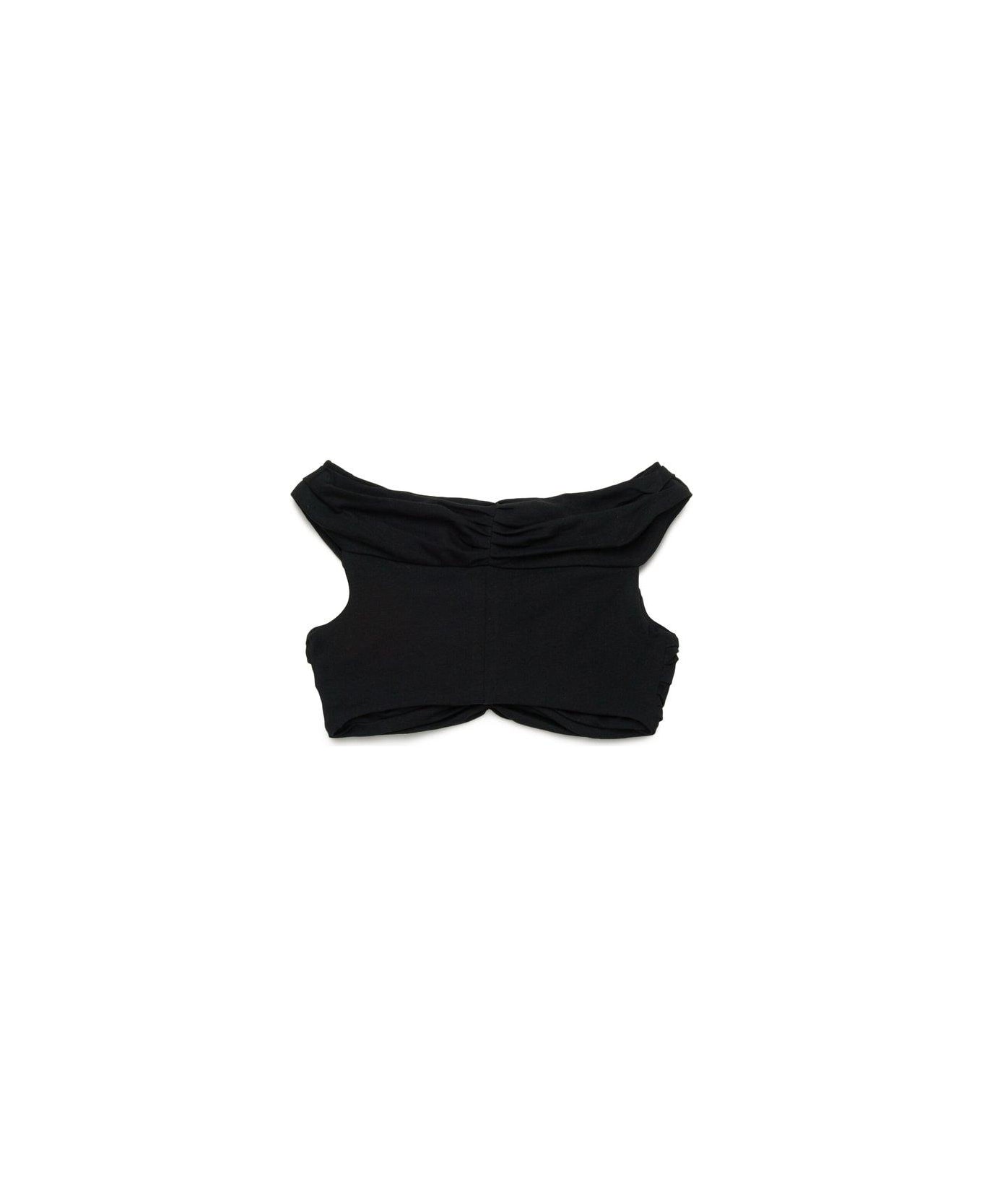 Dsquared2 Asymmetric-neck Ruched Cropped Top - Nero
