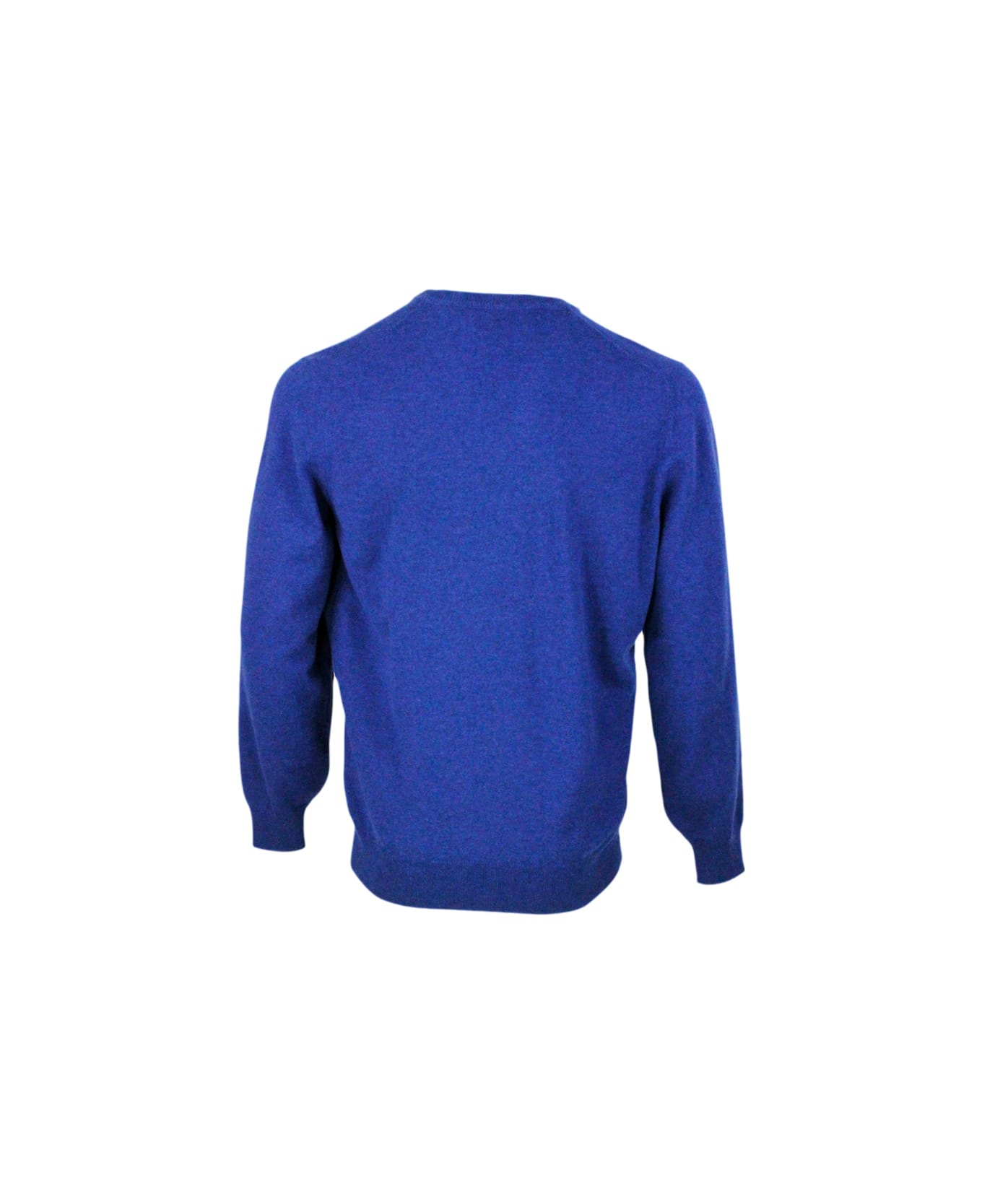 Brunello Cucinelli 100% Fine Cashmere V-neck Sweater With Contrasting Profile - Blu royal
