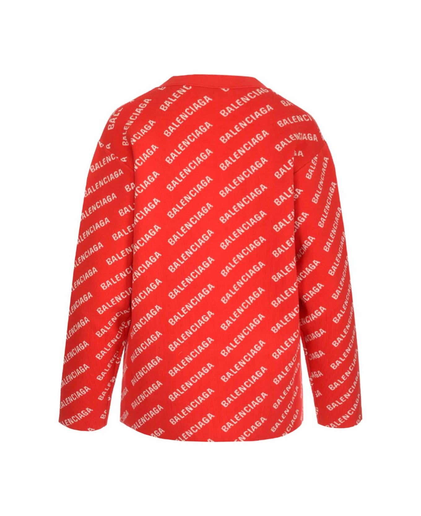 Balenciaga All Over Logo Printed Knitted Cardigan - Rosso