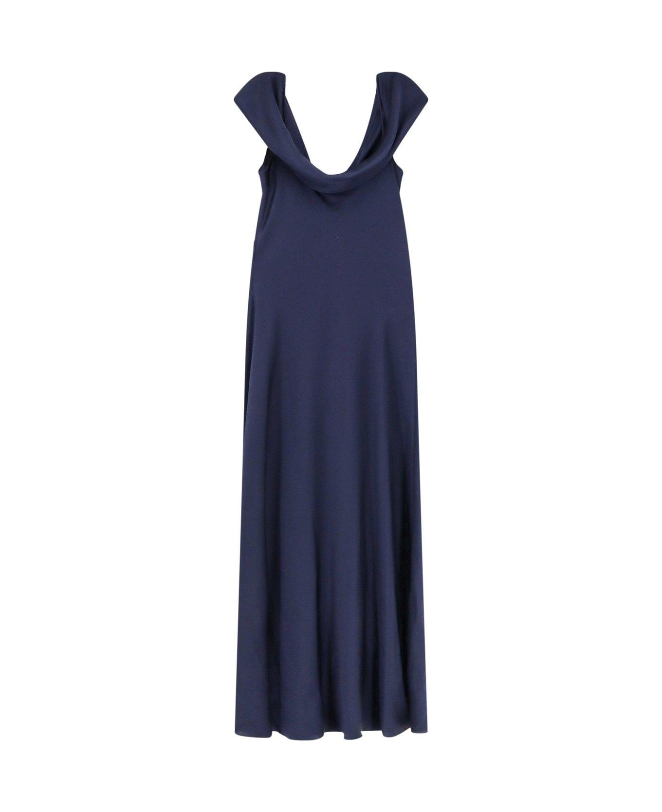 Alberta Ferretti Bow Detailed Flared Maxi Satin Dress - Blue