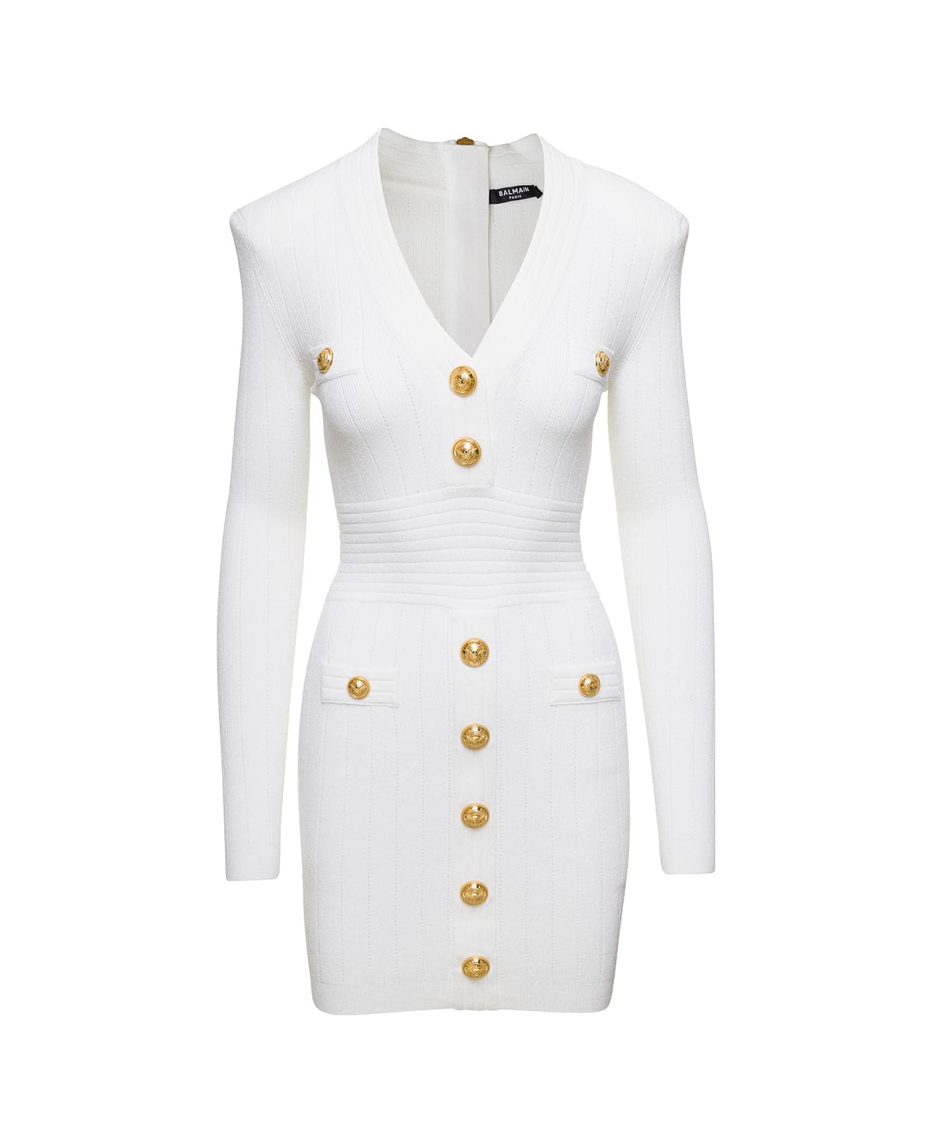 Balmain White V-neck Knit Dress In Viscose Blend Woman - White