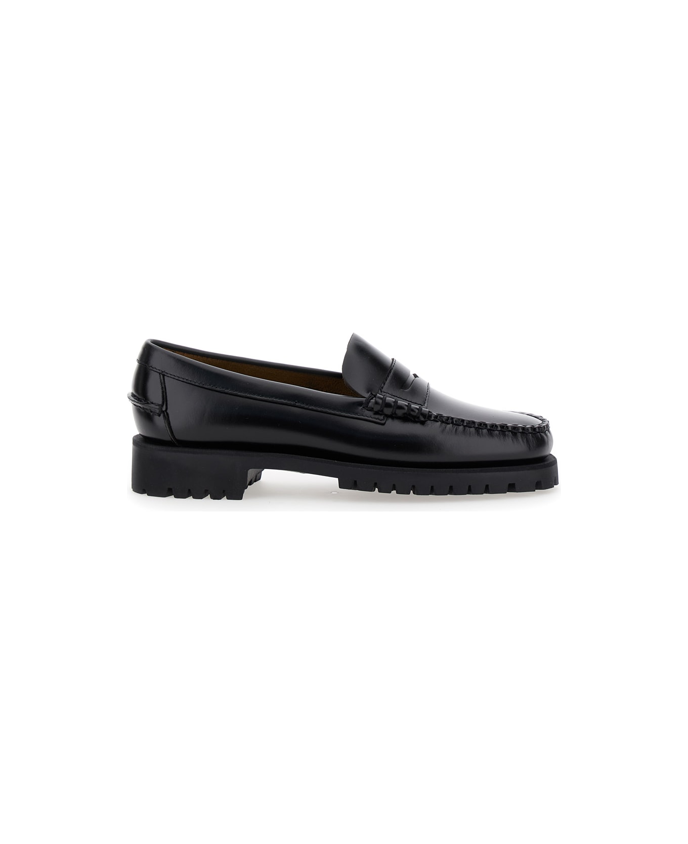 Sebago Black Slip-on Loafers With Lug Sole In Leather Woman - Black