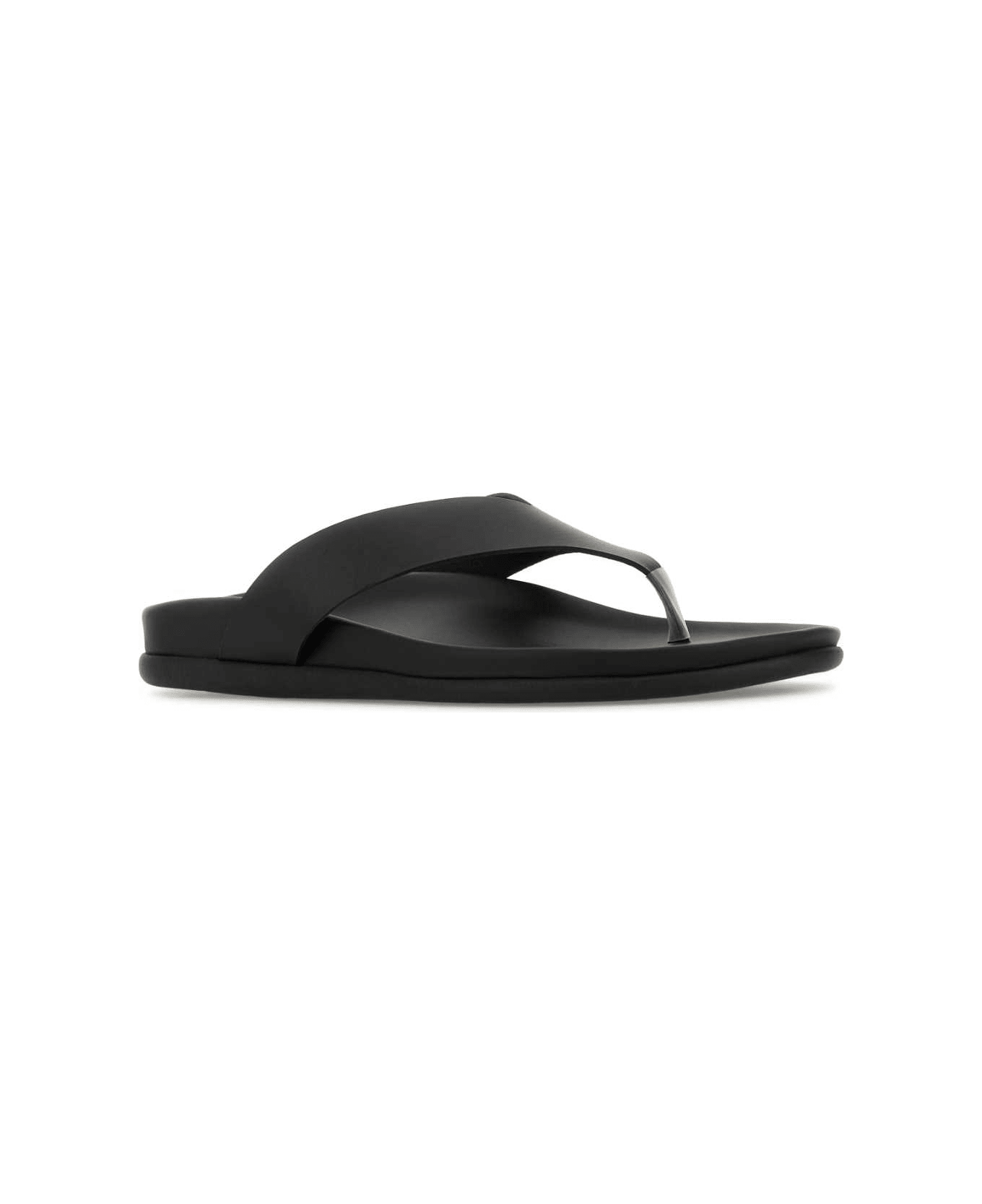 Ancient Greek Sandals Black Leather Charys Thong Slippers - ALLBLACK