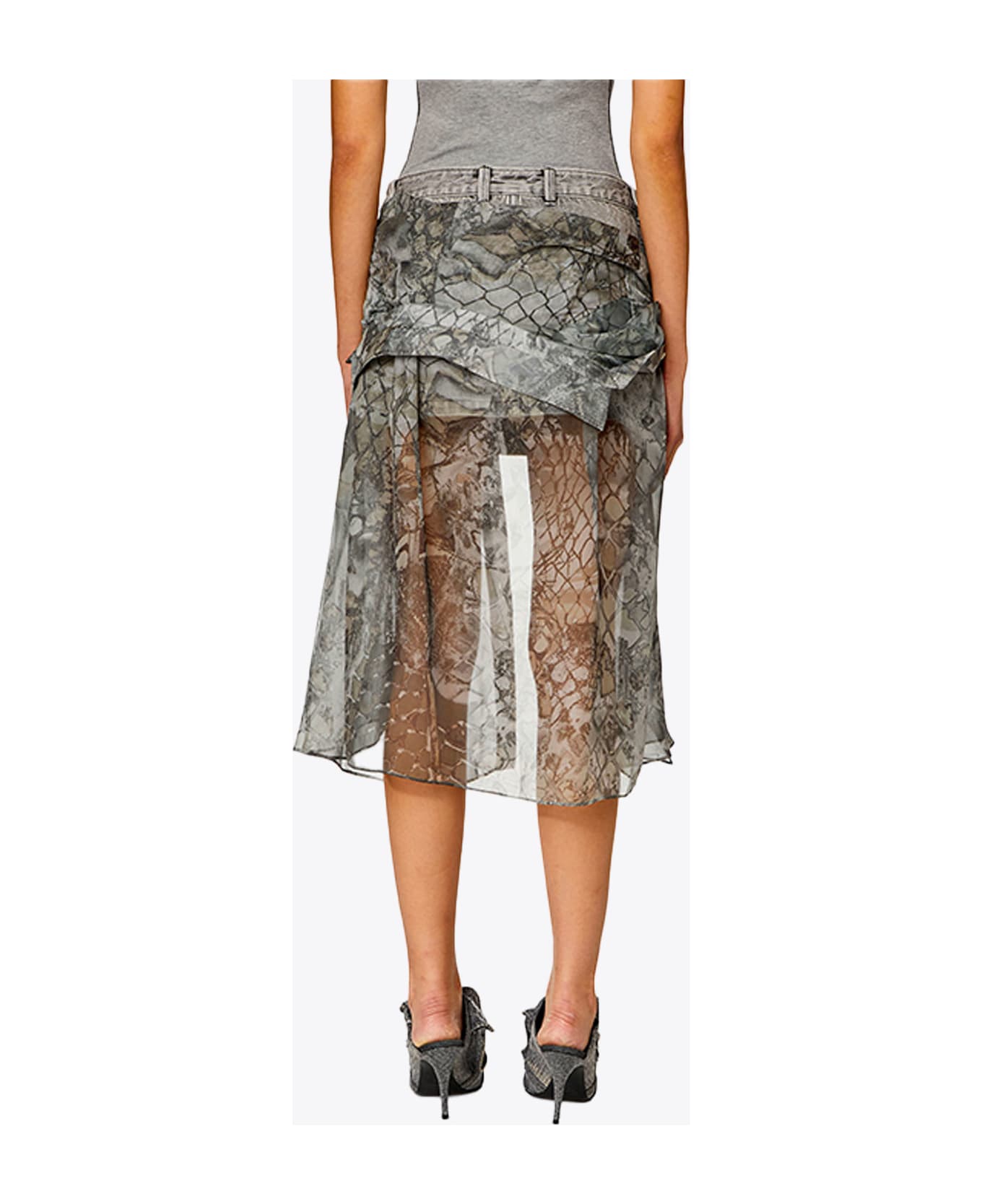 Diesel 0akaso-jeany Light grey denim skirt with knotted chiffon shirt - O Jeany - Denim grigio
