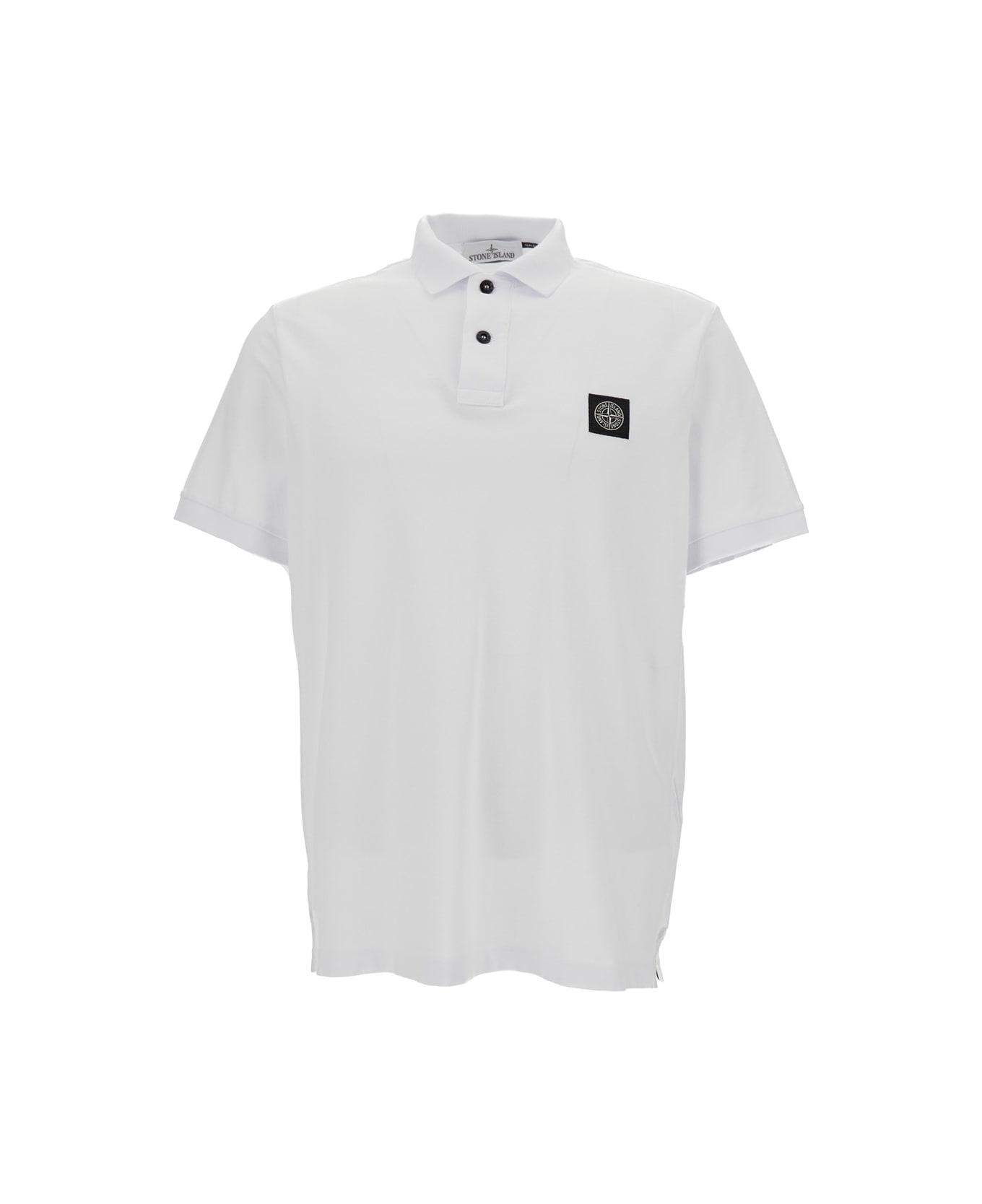 Stone Island White Polo Shirt With Logo Patch In Stretch Cotton Man - White