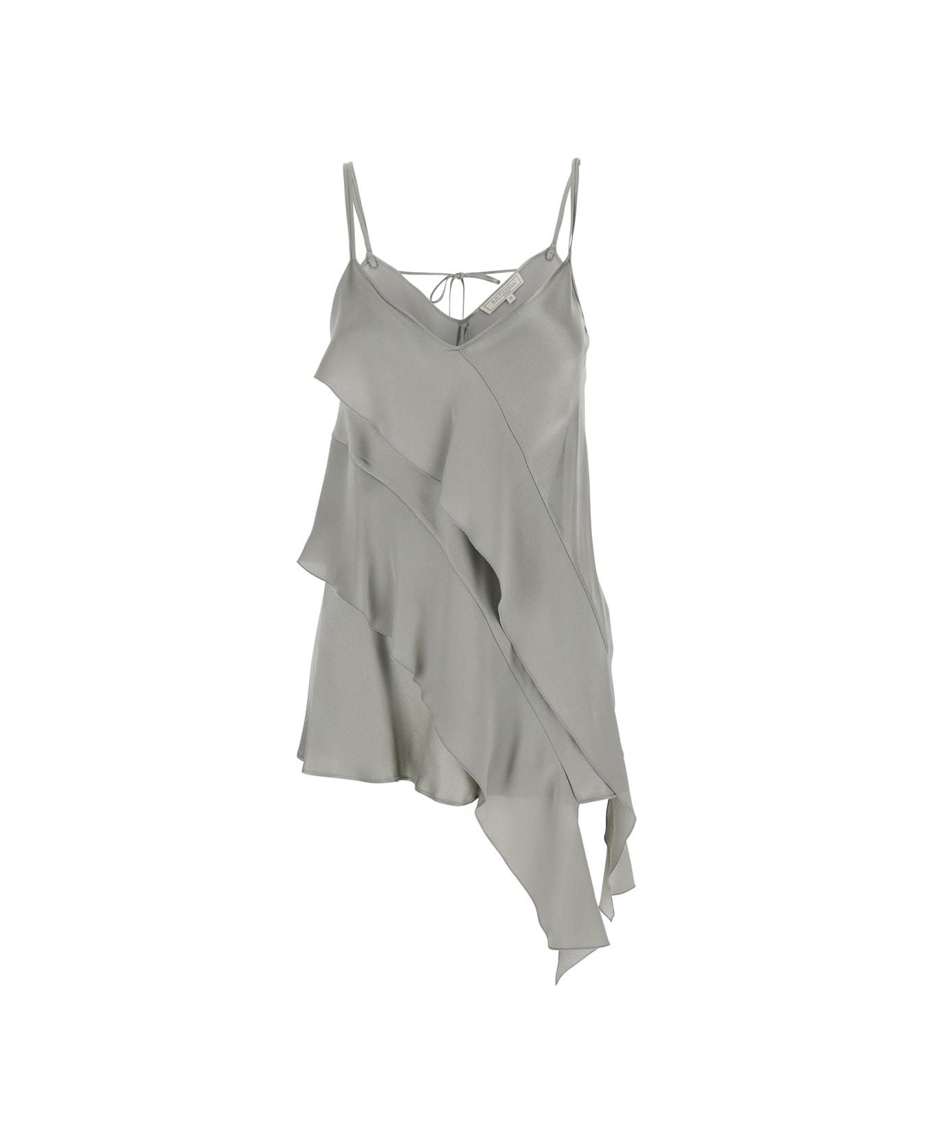 Antonelli 
danimarca
 Gray Top With Adjustable Spaghetti Straps And Front Asymmetric Ruffle In Satin Woman - Grey
