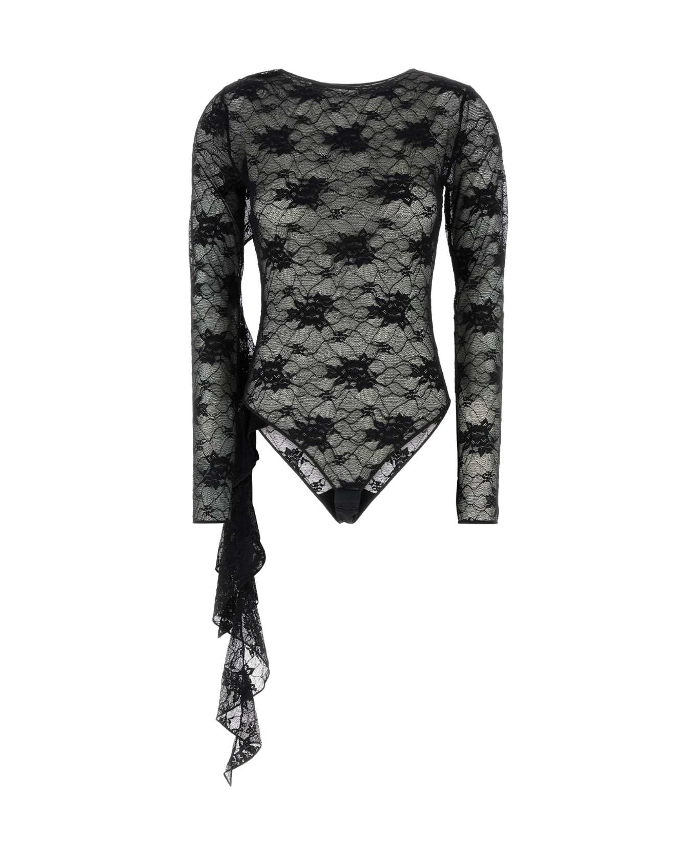 Oseree Black Stretch Lace Bodysuit