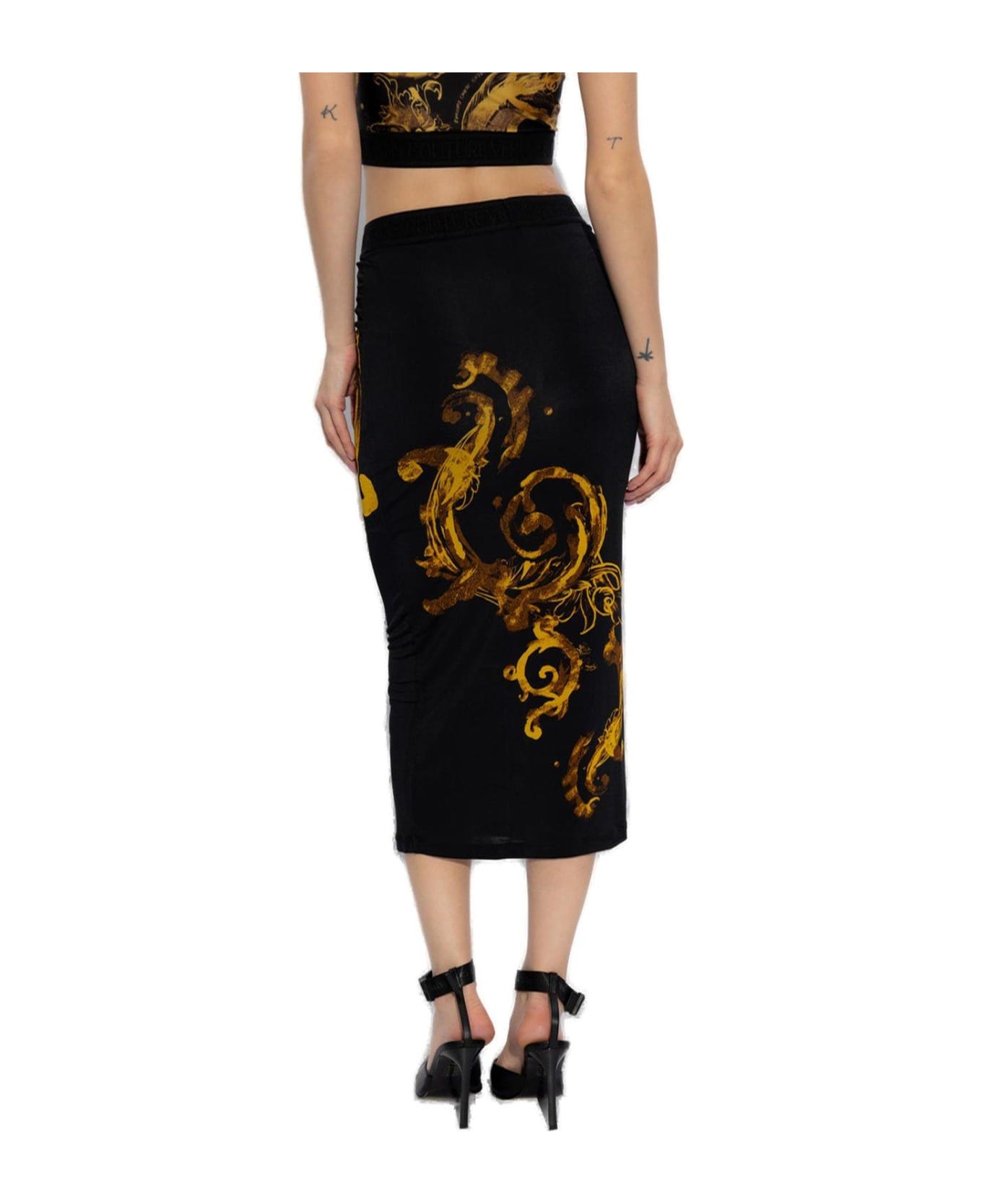 Versace Jeans Couture Barocco Print Midi Skirt - Black