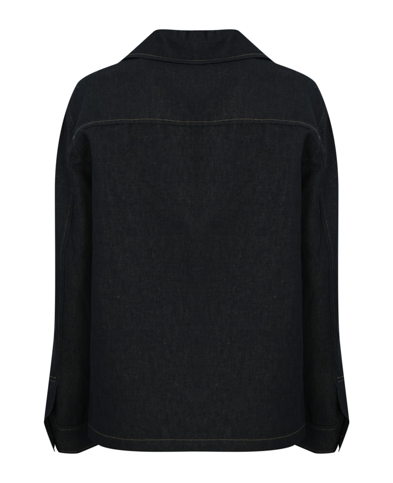 Max Mara Studio Blouse In Cotton And Linen Drill - Blu