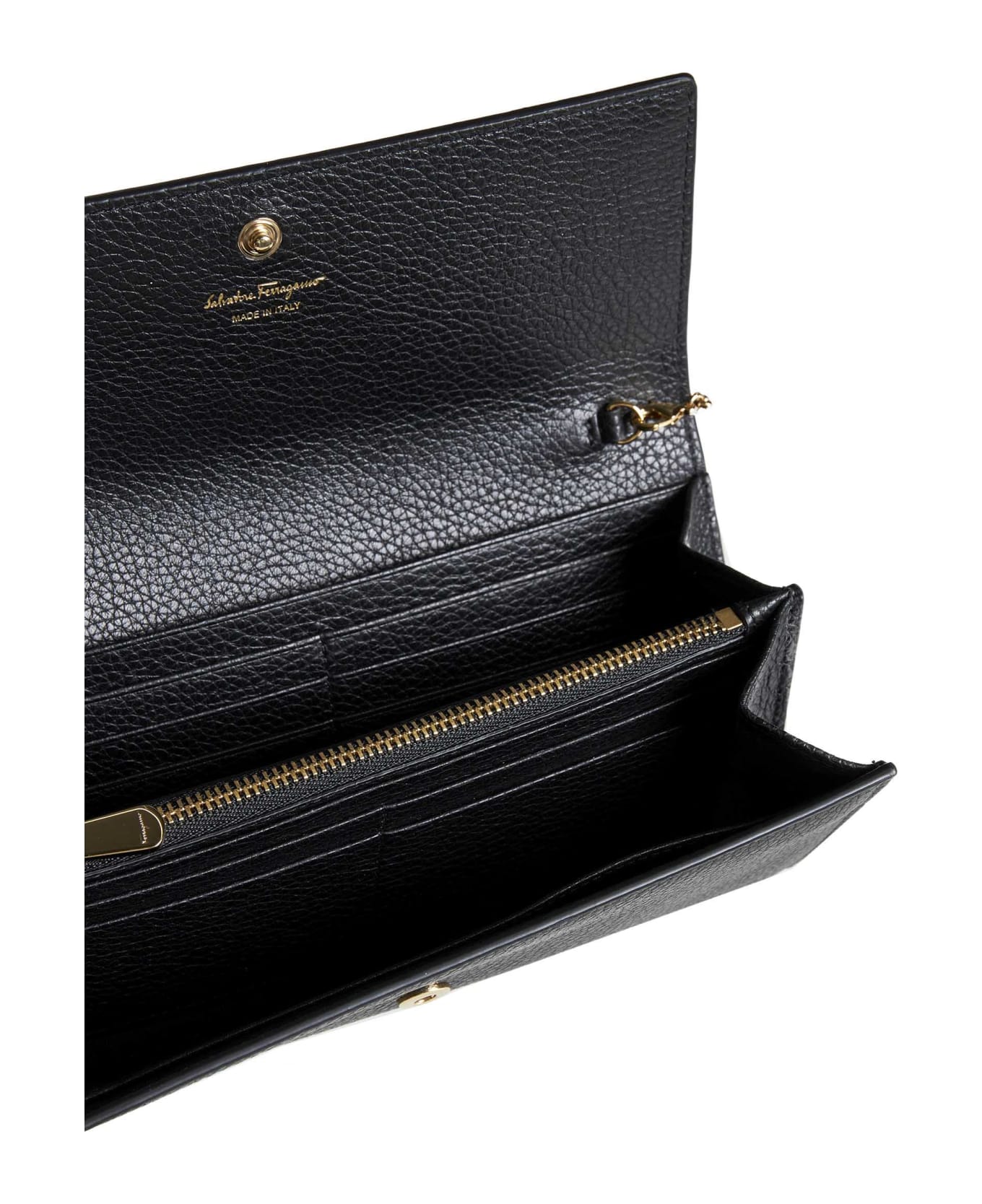 Ferragamo Gancino Soft Leather Wallet On Chain - Nero