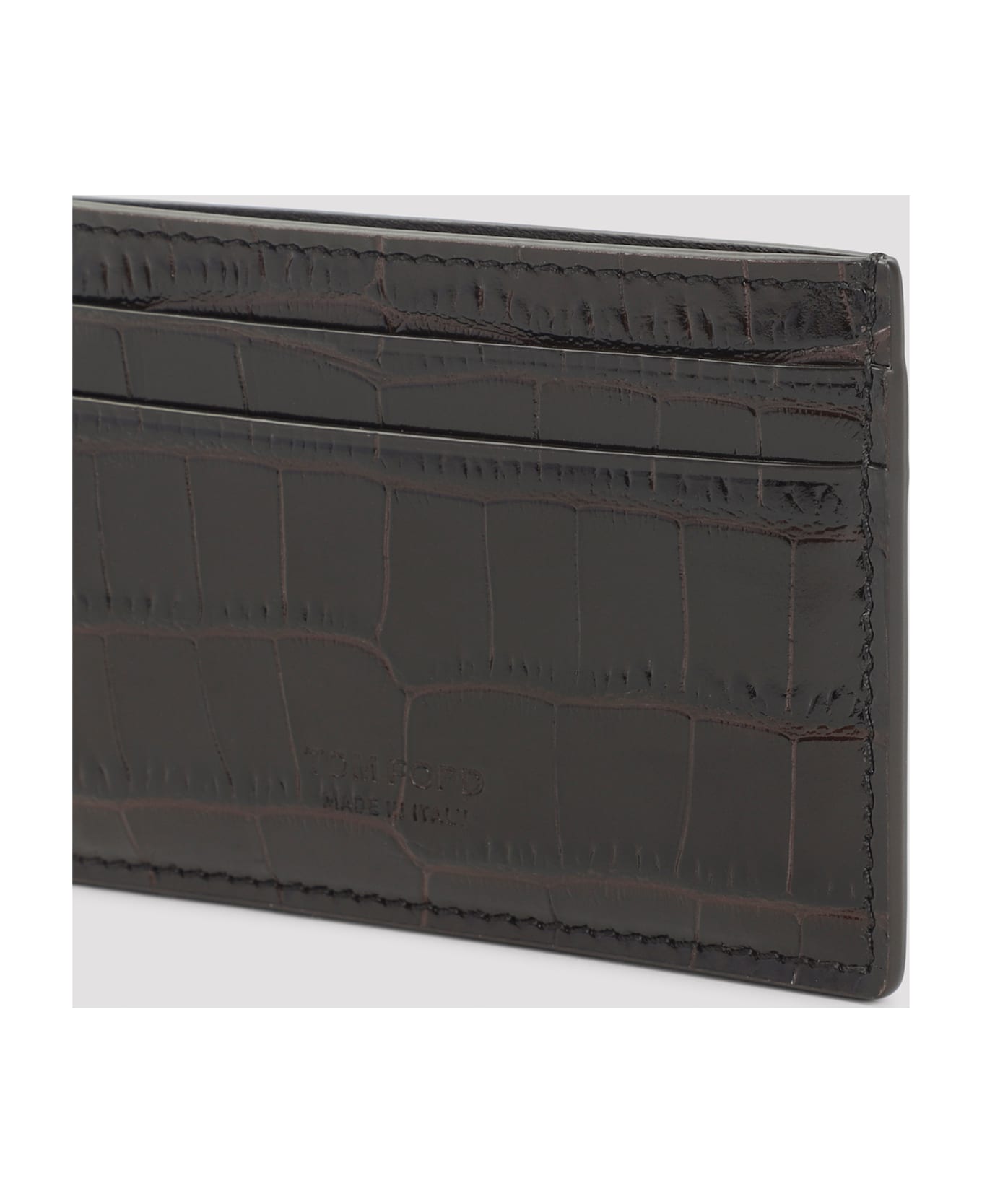 Tom Ford Calf Leather Credit Card Case - Espresso