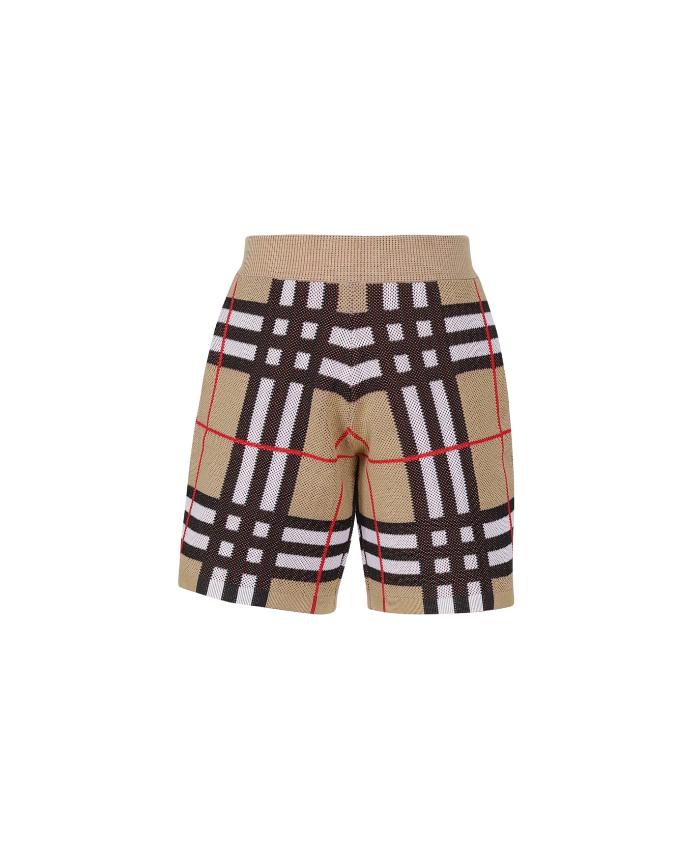 Burberry Check Technical Cotton Shorts - Beige
