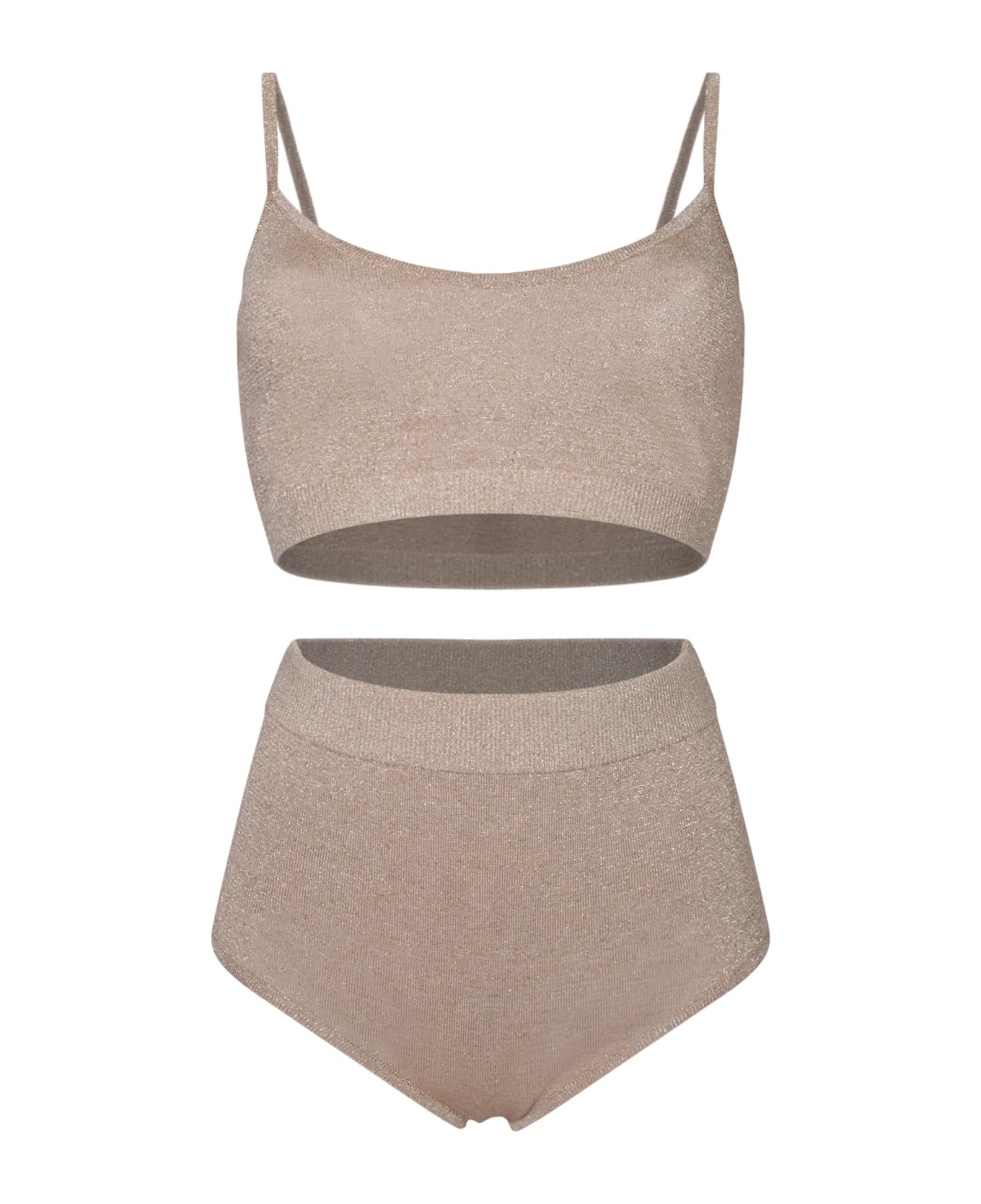 Federica Tosi Set Knit Gold- Top And Trousers Sand Color - Metallic