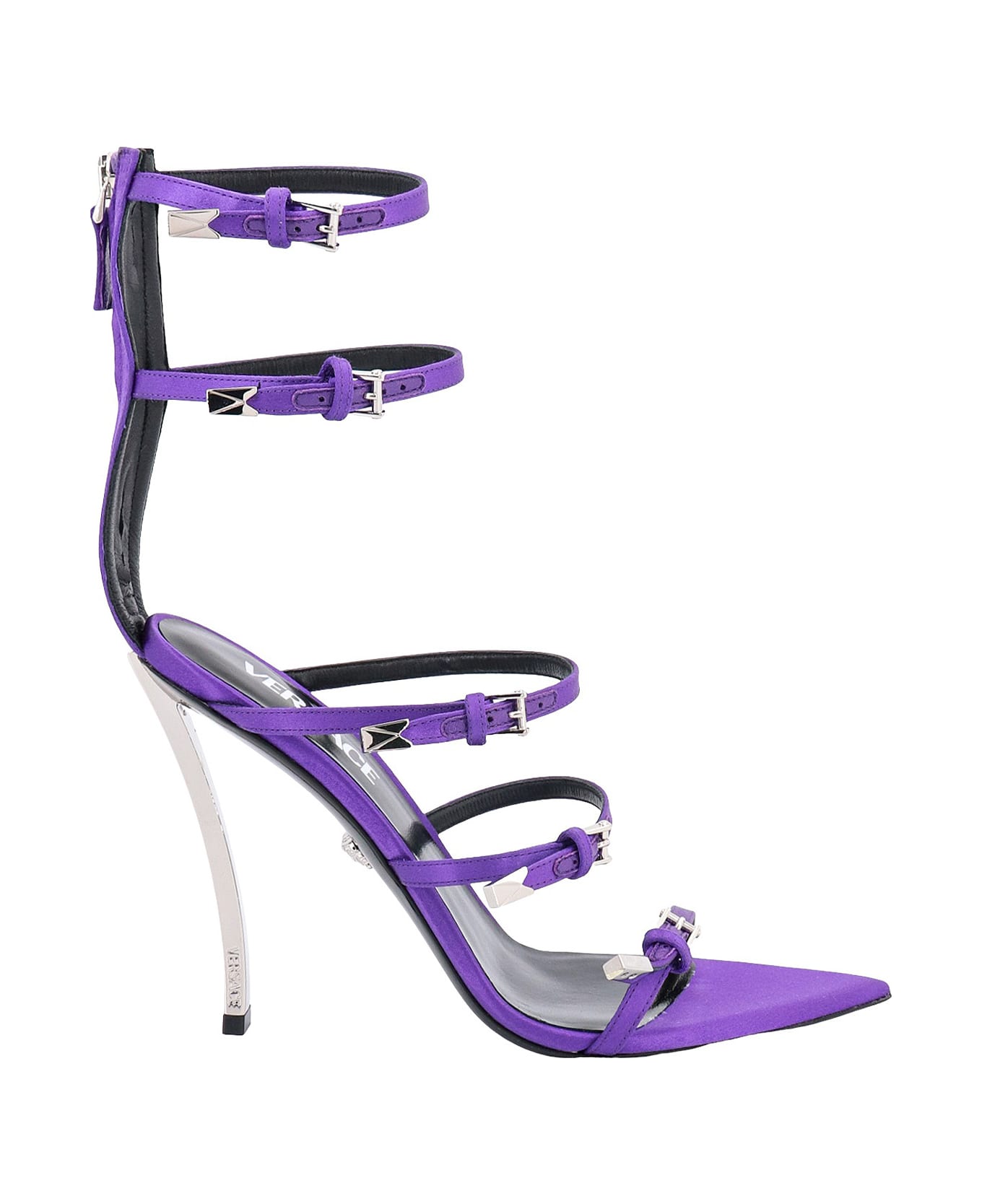 Versace Pin-point Sandals With Straps In Violet Leather Woman - Purple