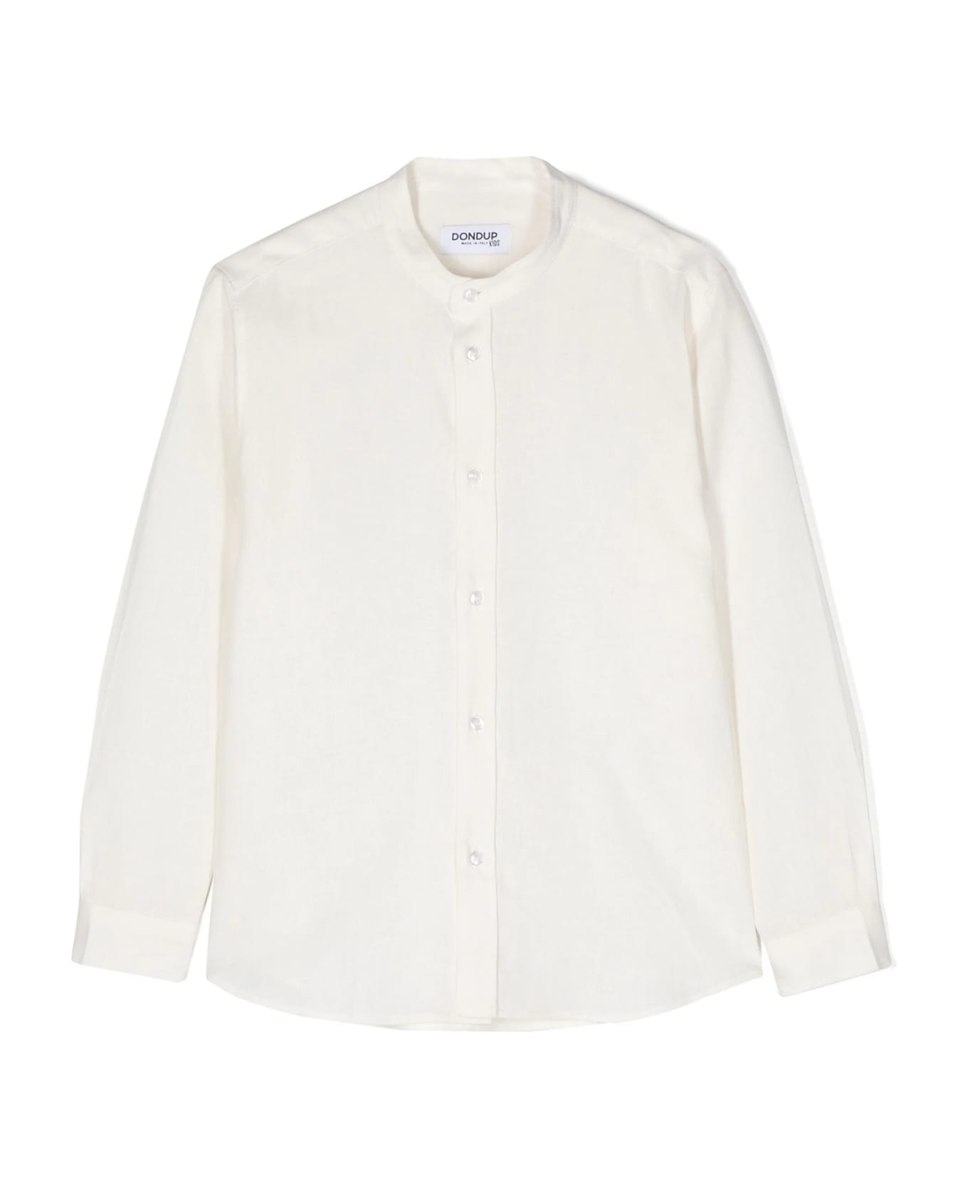 Dondup White Linen Blend Shirt With Mandarin Collar - White