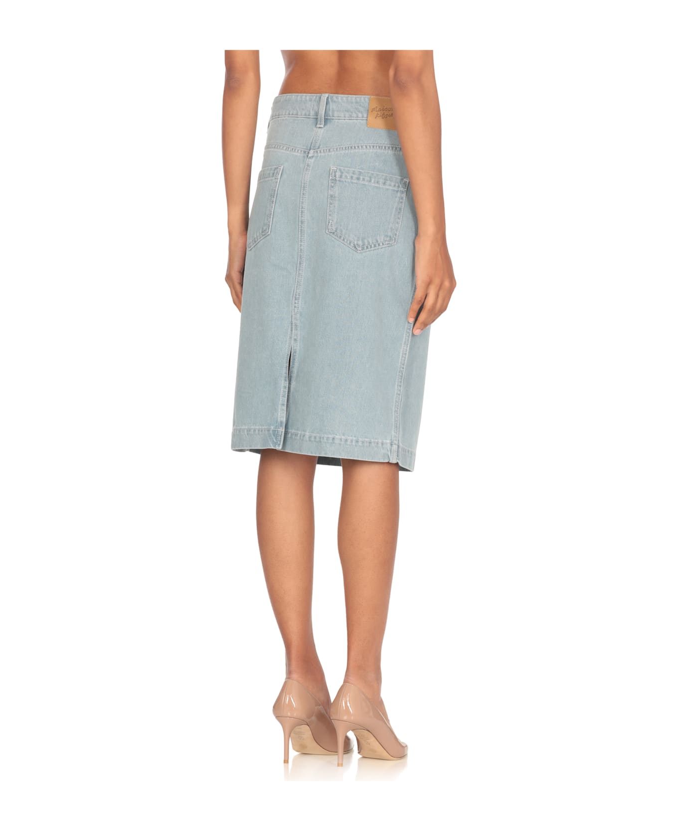 Maison Kitsuné Straight Denim Skirt - Light Blue