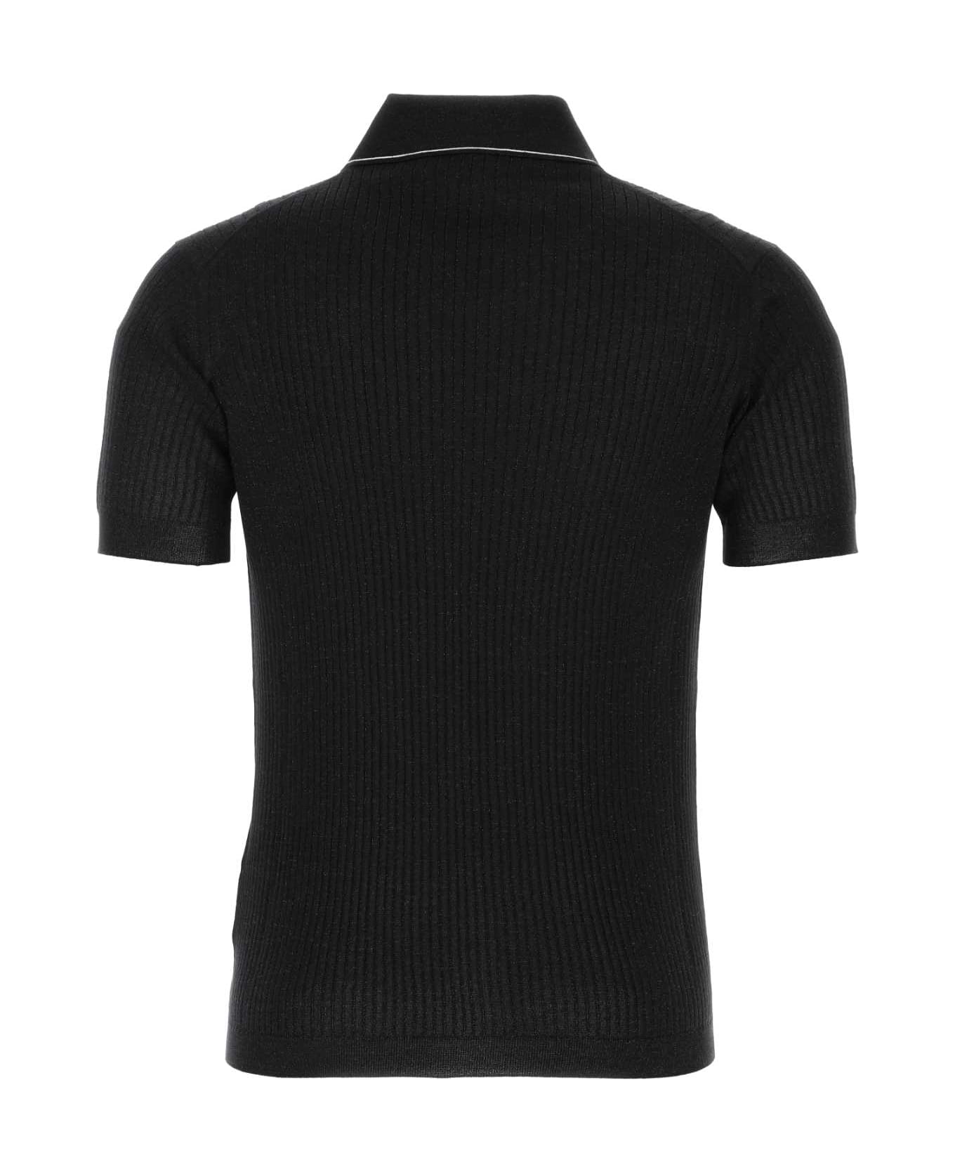 Prada Black Wool Blend Polo Shirt - Black ポロシャツ
