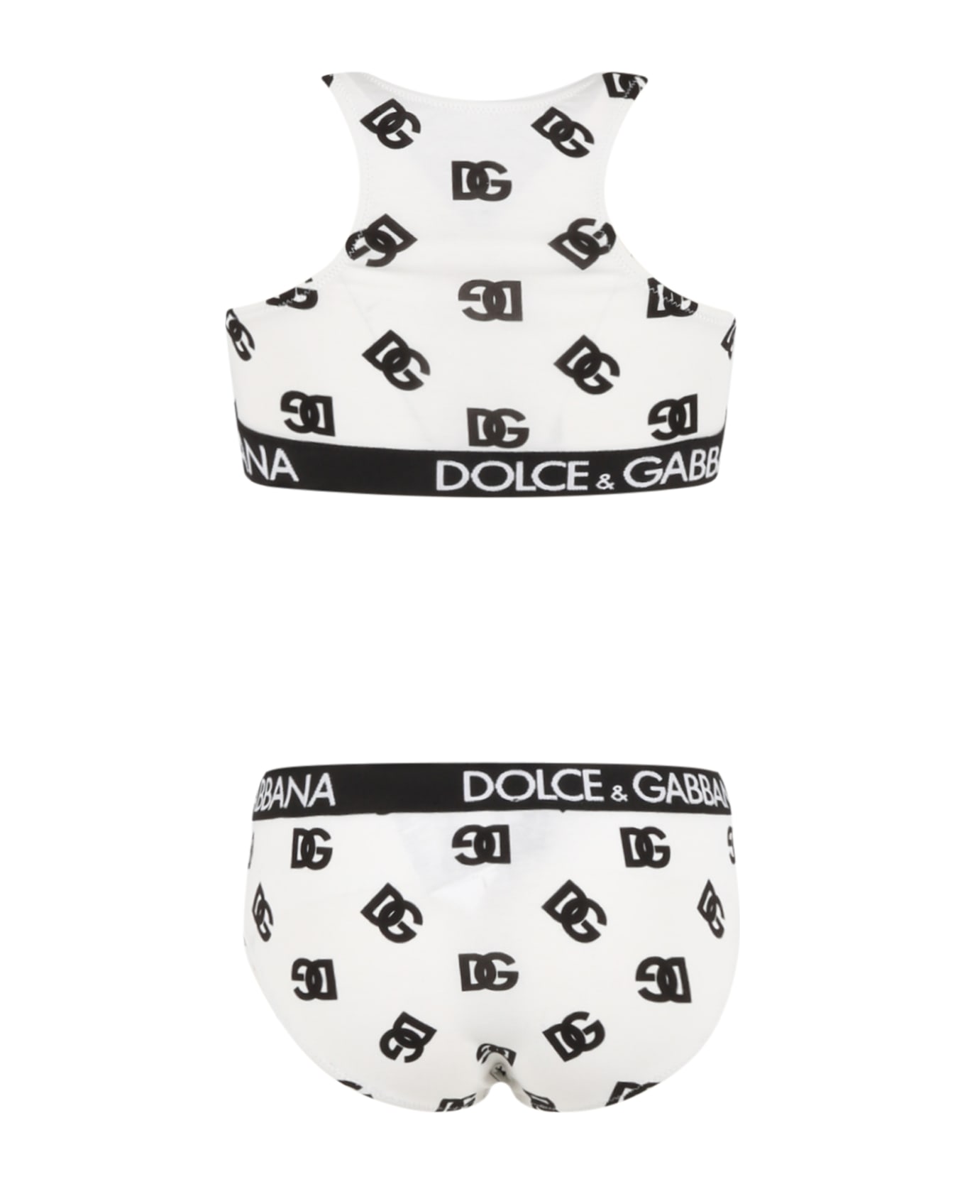 Dolce & Gabbana White Set For Girls With Black All-over Logo - Black