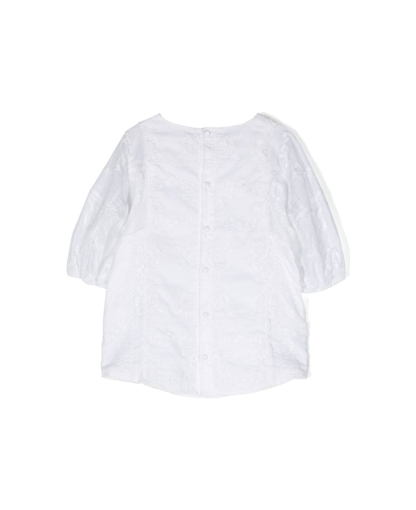 Chloé White Dress With Tonal Embroidery In Cotton Girl - White シャツ