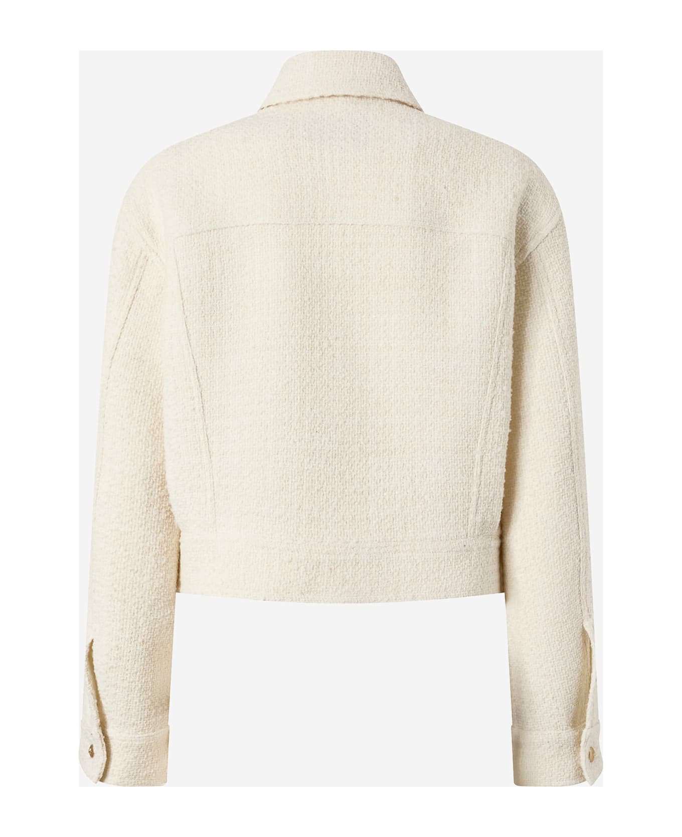 Pinko Trucker Jacket In Cotton And Wool Bouclé - White