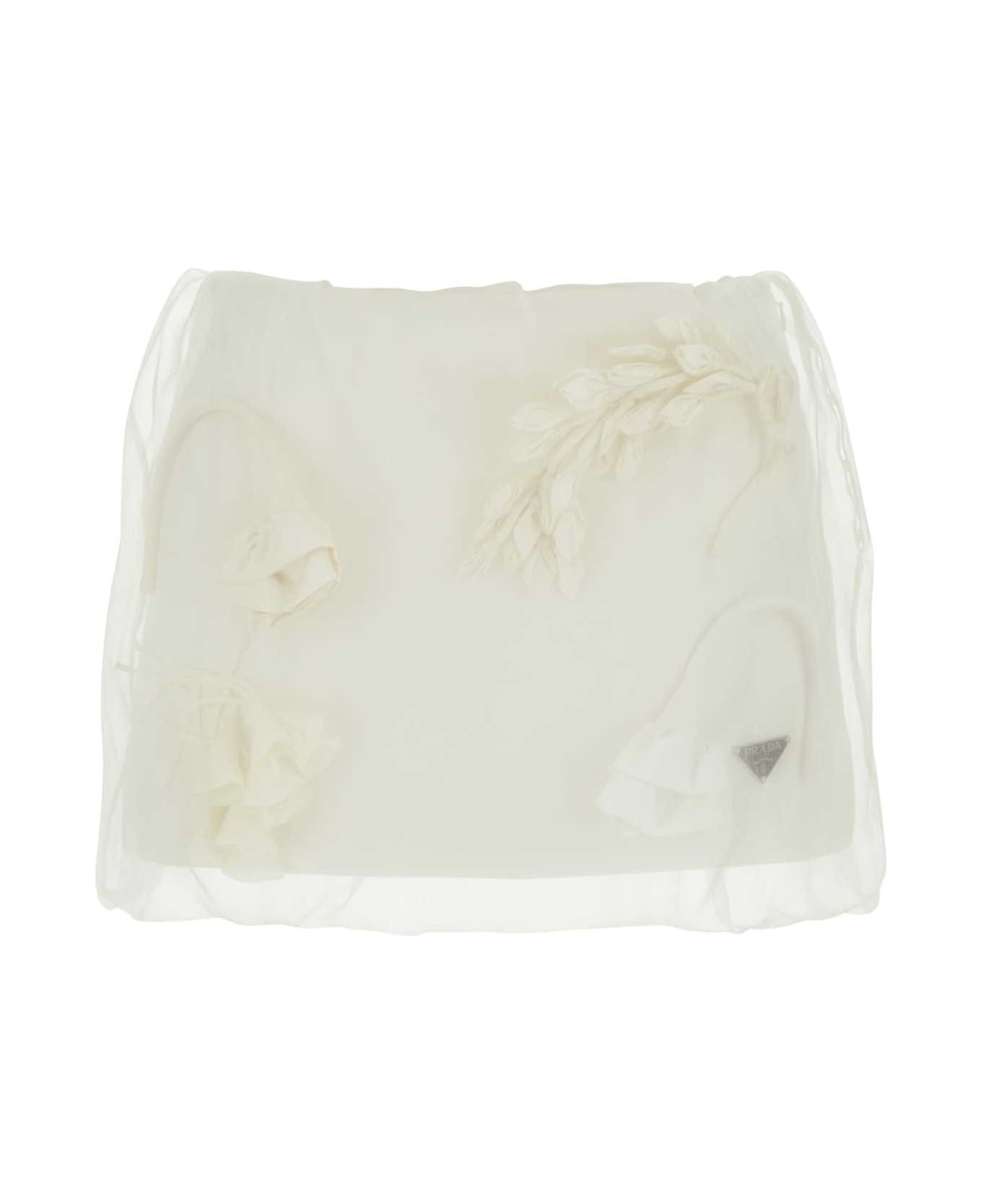 Prada White Satin And Organza Mini Skirt - White スカート