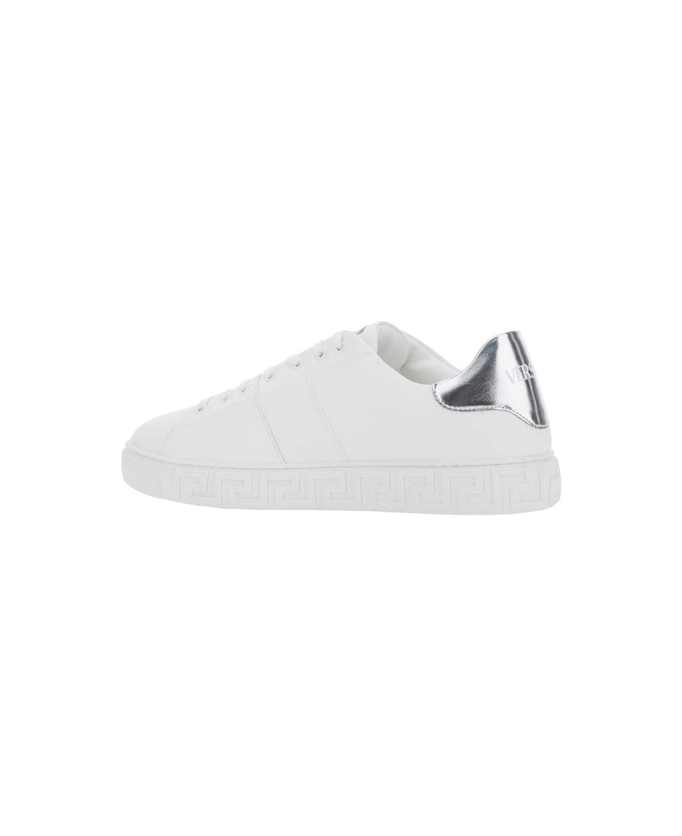 Versace White Low Top Sneakers With Contrasting Heel With Logo Lettering And Medusa Plaque In Tech Fabric Man - White